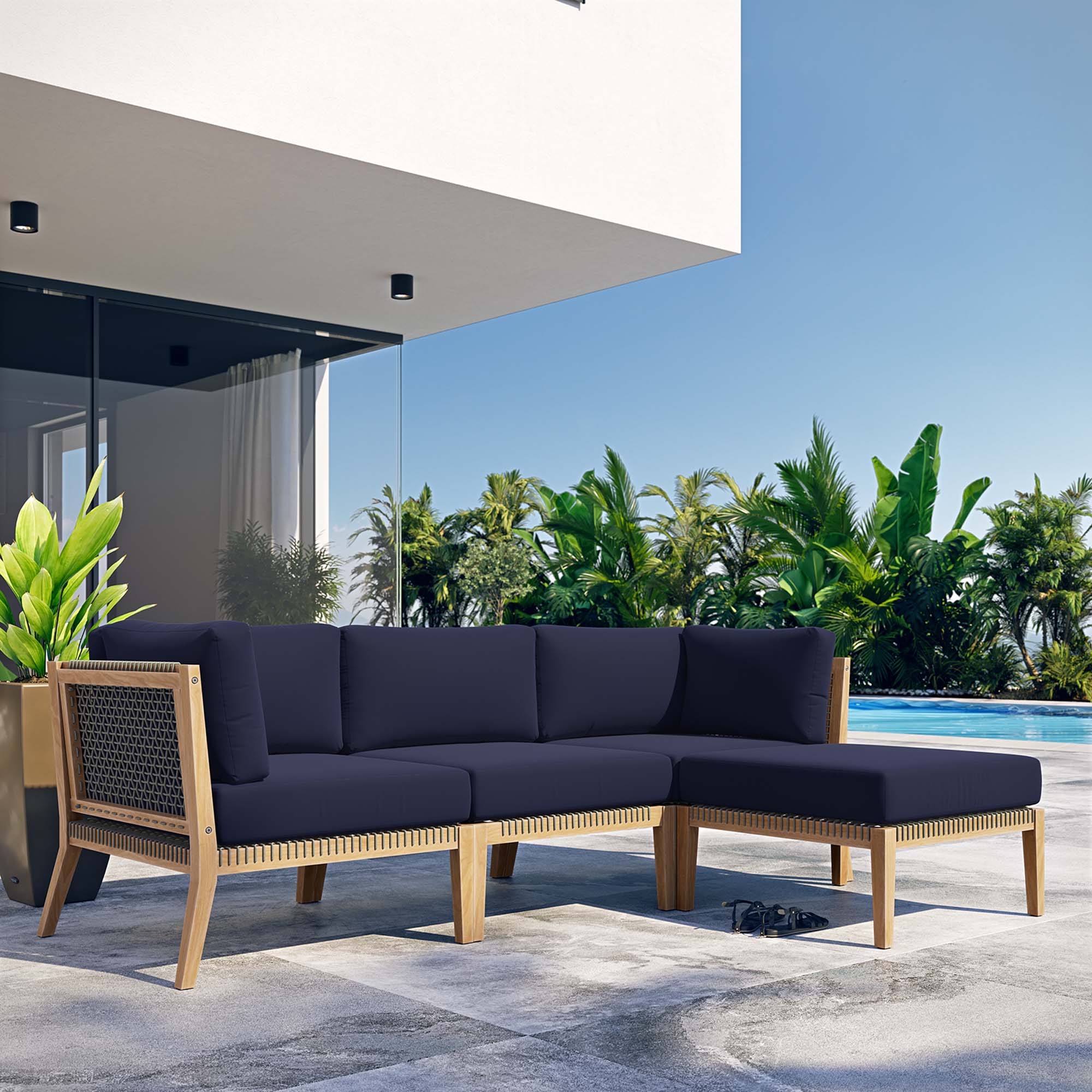 Clearwater 4-Piece Outdoor Patio Teak Wood Sectional Sofa