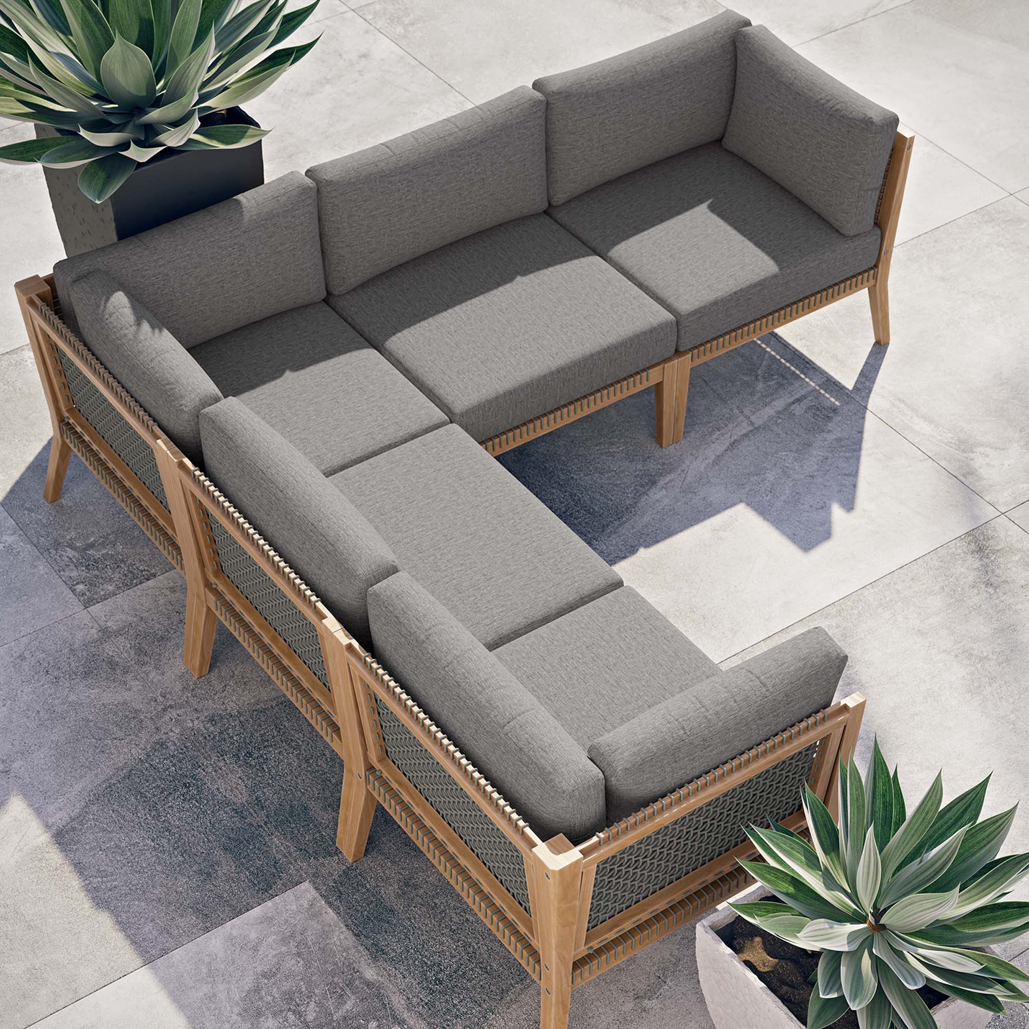 Clearwater 5-Piece Outdoor Patio Teak Wood Sectional Sofa