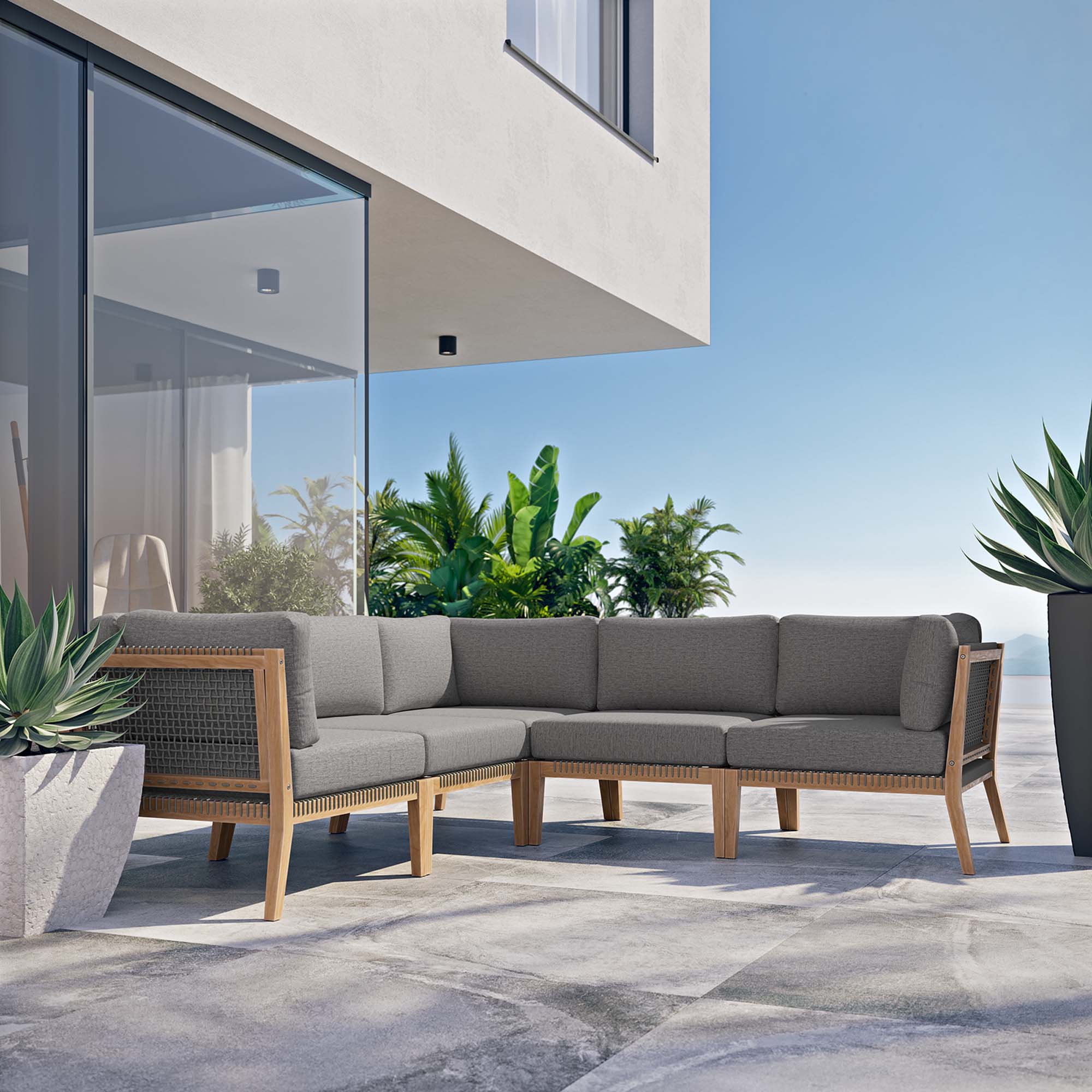 Clearwater 5-Piece Outdoor Patio Teak Wood Sectional Sofa