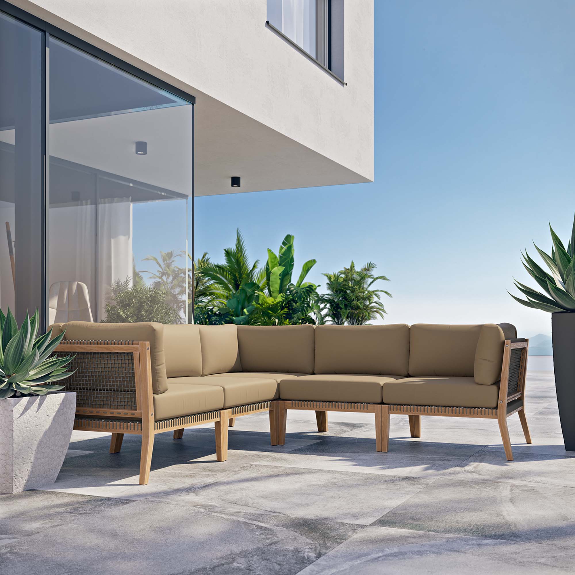 Clearwater 5-Piece Outdoor Patio Teak Wood Sectional Sofa