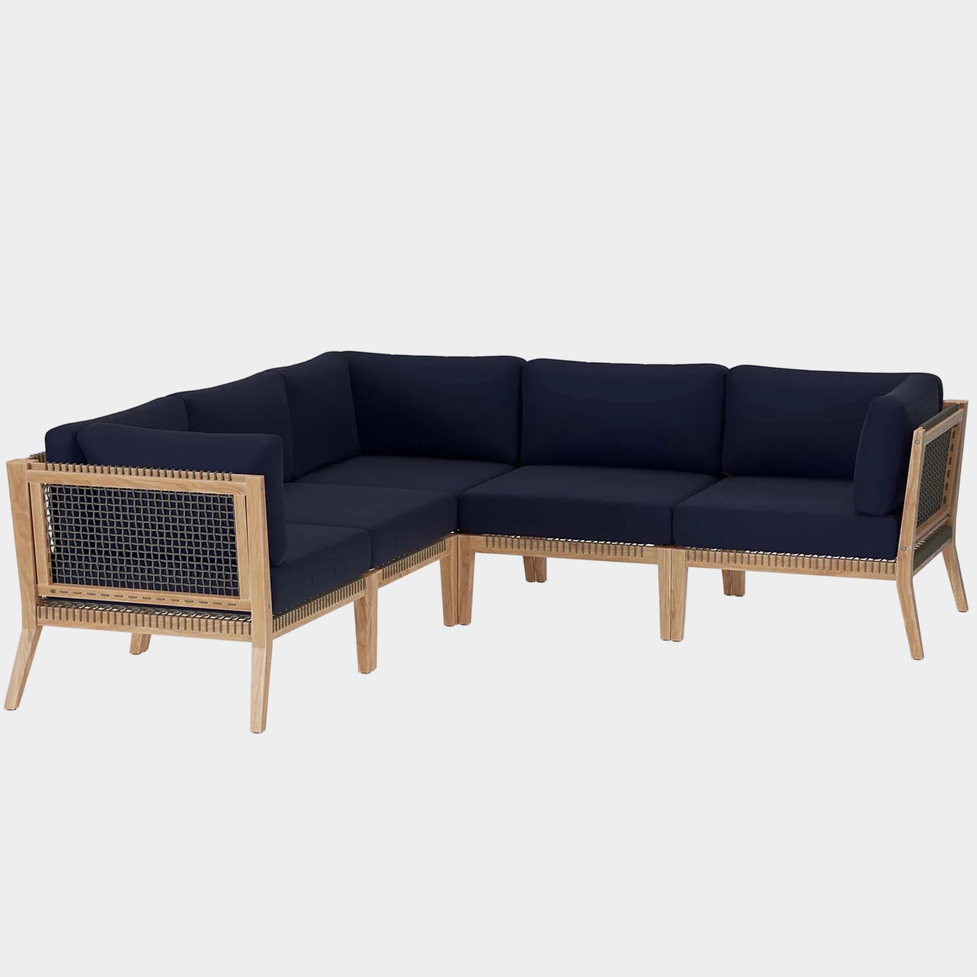 Clearwater 5-Piece Outdoor Patio Teak Wood Sectional Sofa