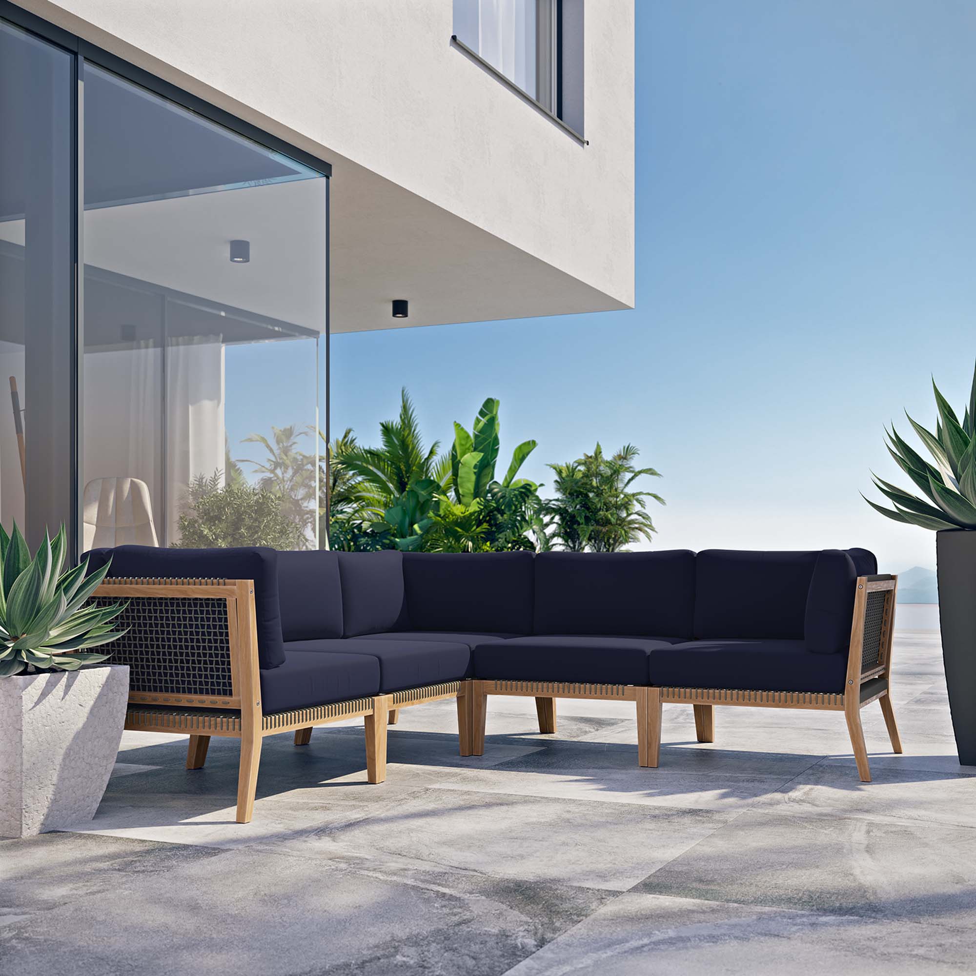 Clearwater 5-Piece Outdoor Patio Teak Wood Sectional Sofa