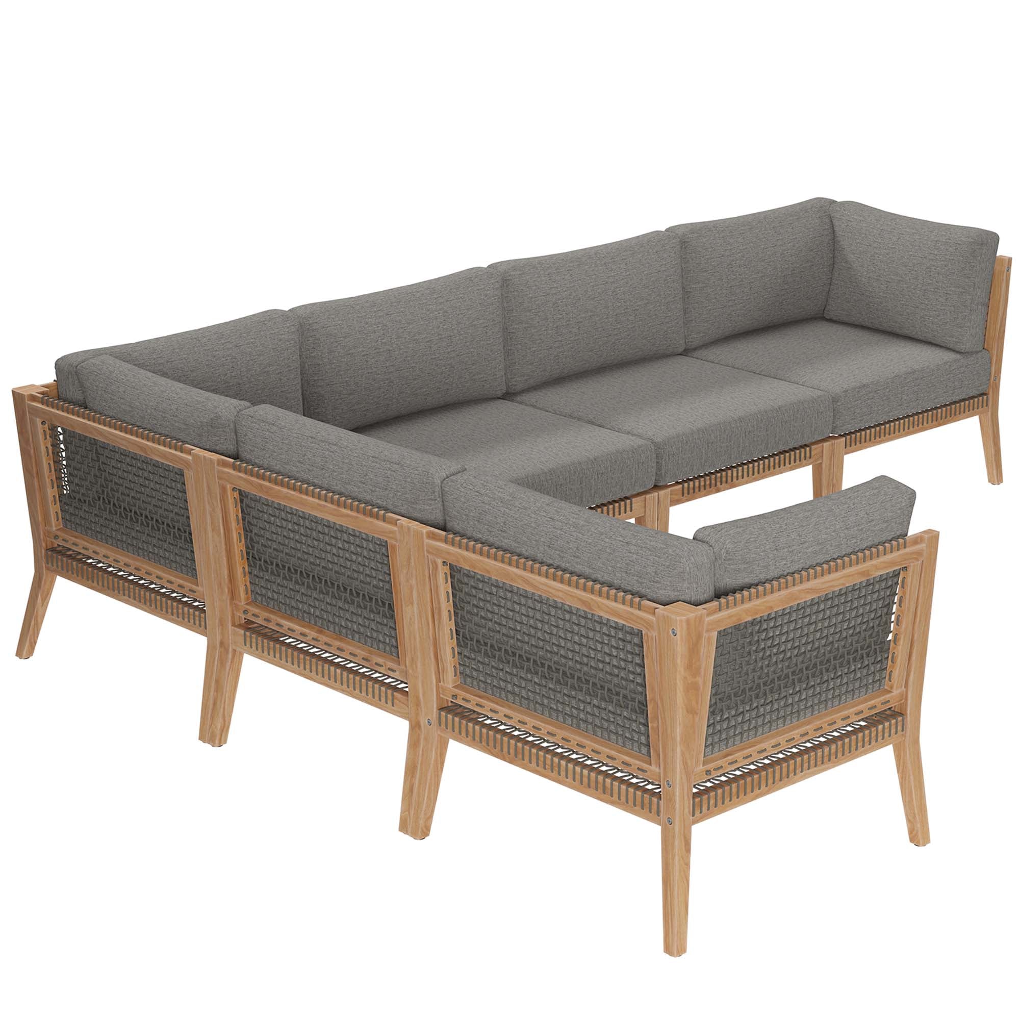 Clearwater 6-Piece Outdoor Patio Teak Wood Sectional Sofa