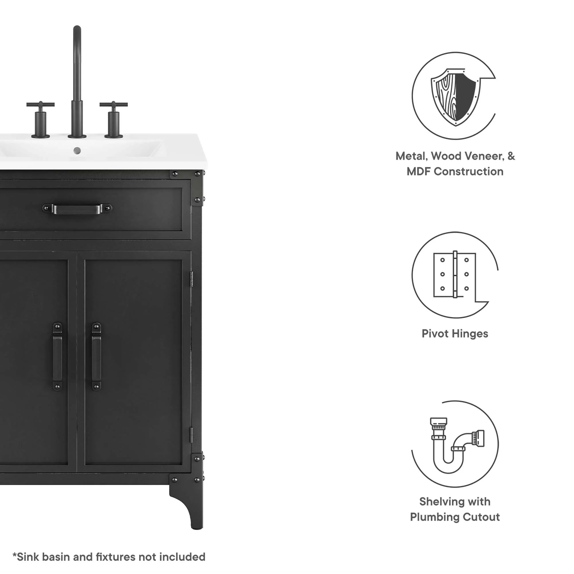 Meuble-lavabo de salle de bain Steamforge Lavabo non inclus