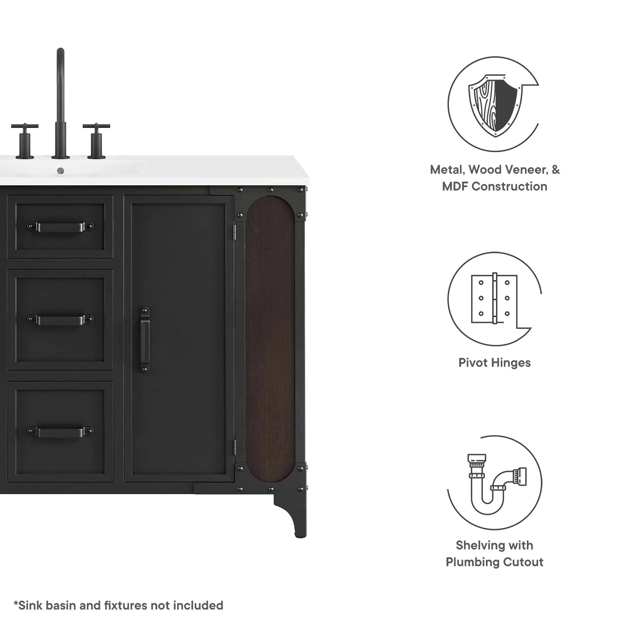 Steamforge Bathroom Vanity Cabinet Basin Not Included