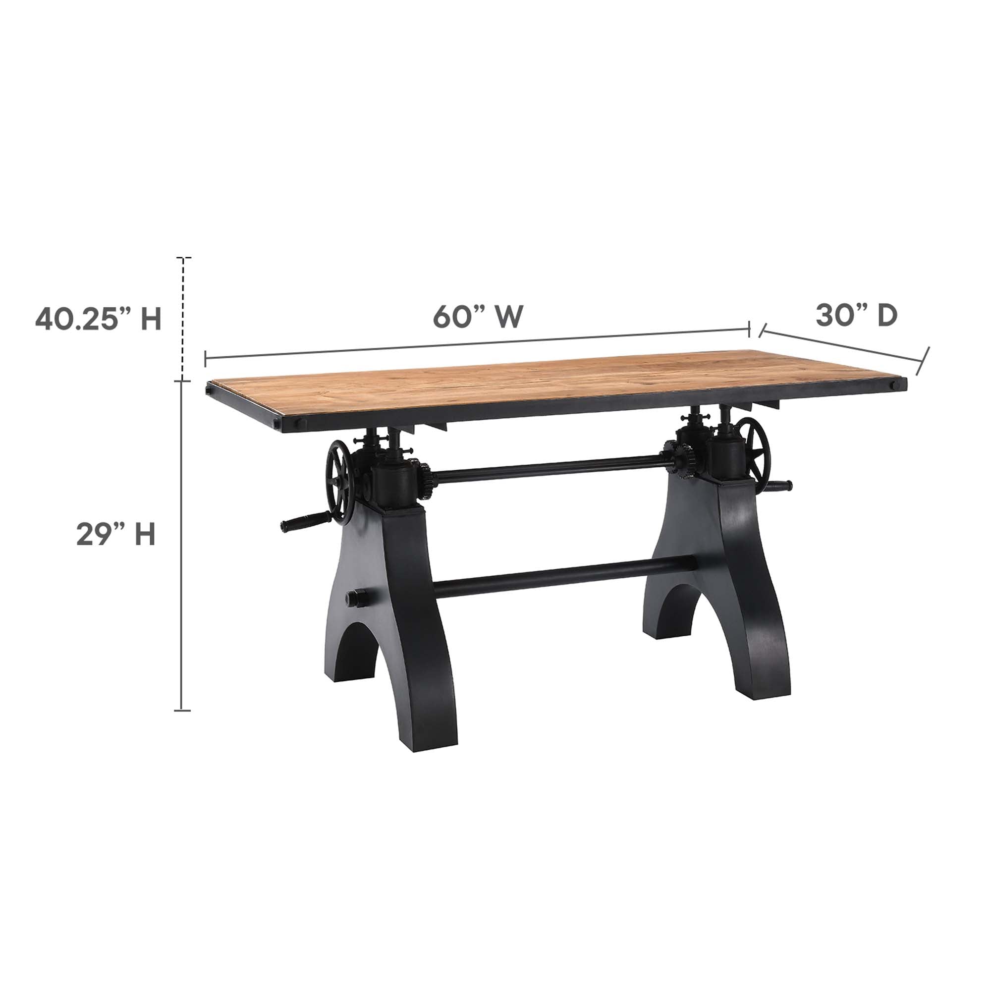 Table à manger et bureau d'ordinateur à hauteur réglable à manivelle de 60 pouces authentique