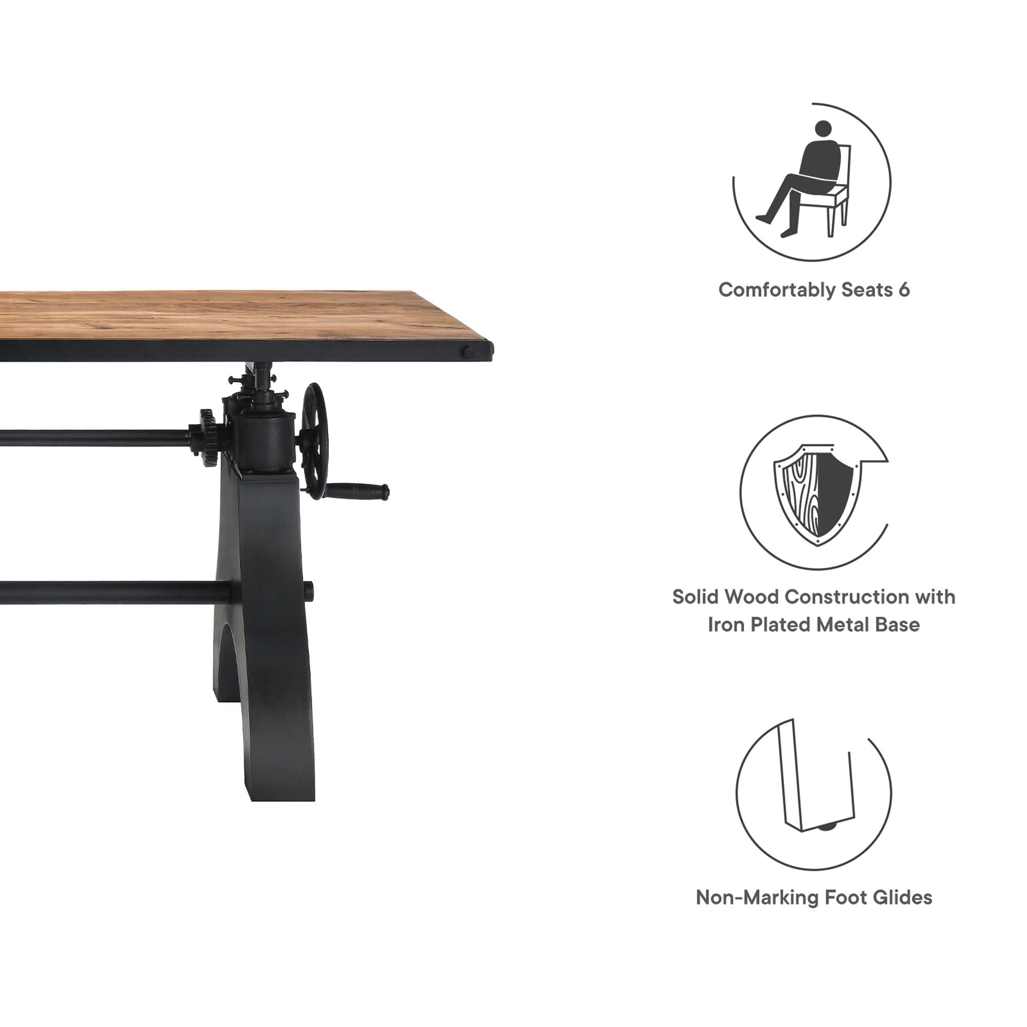 Table à manger et bureau d'ordinateur à hauteur réglable à manivelle de 60 pouces authentique