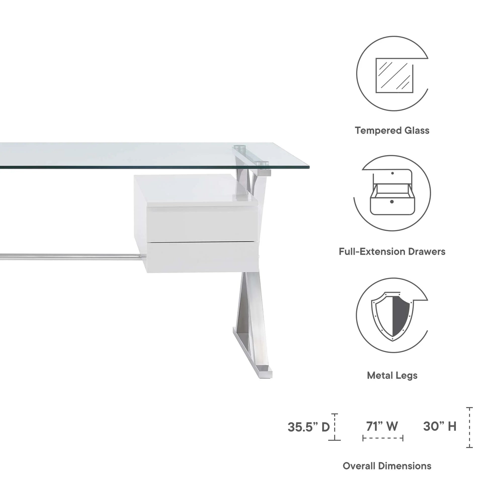 Sector Glass Top Glass Office Desk