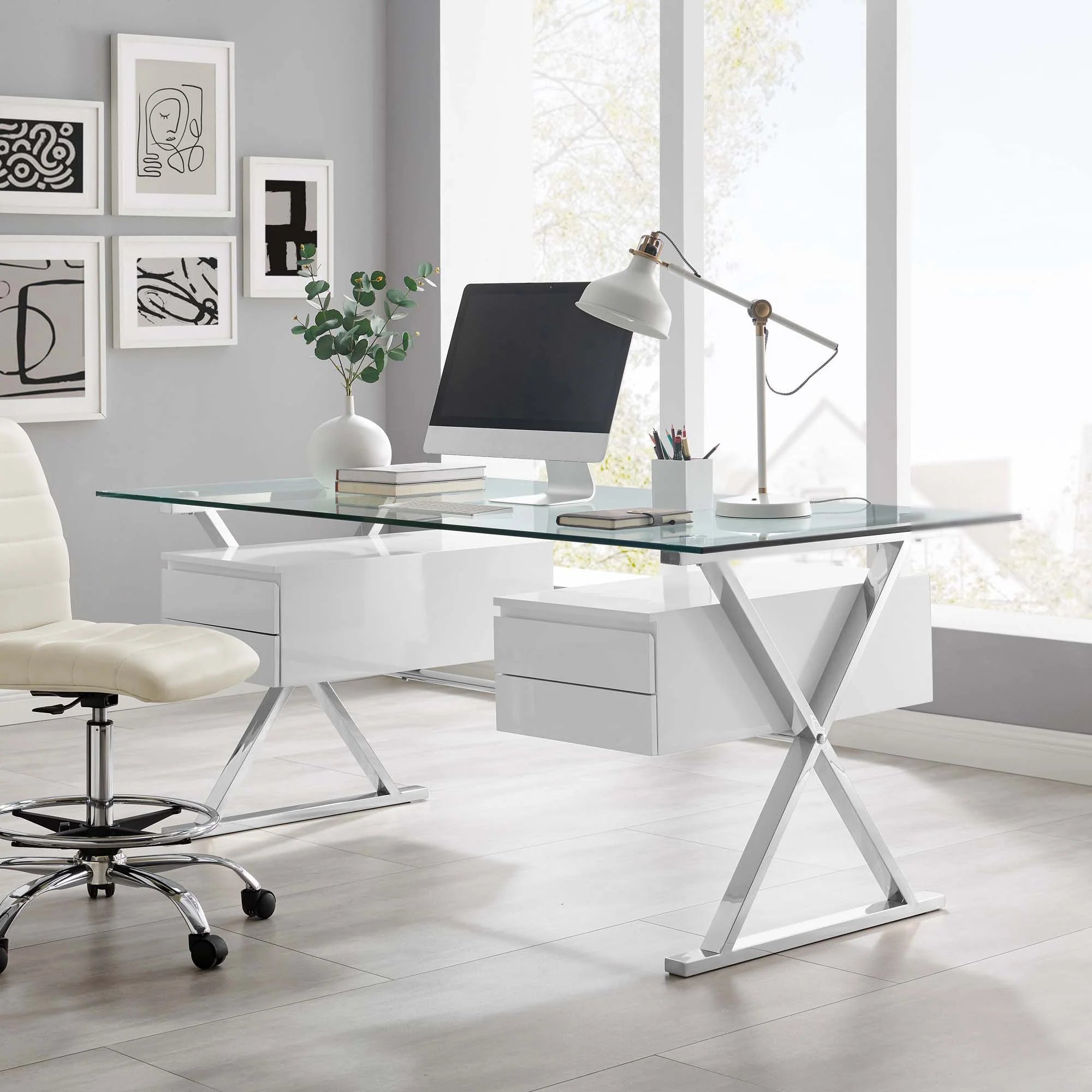 Sector Glass Top Glass Office Desk