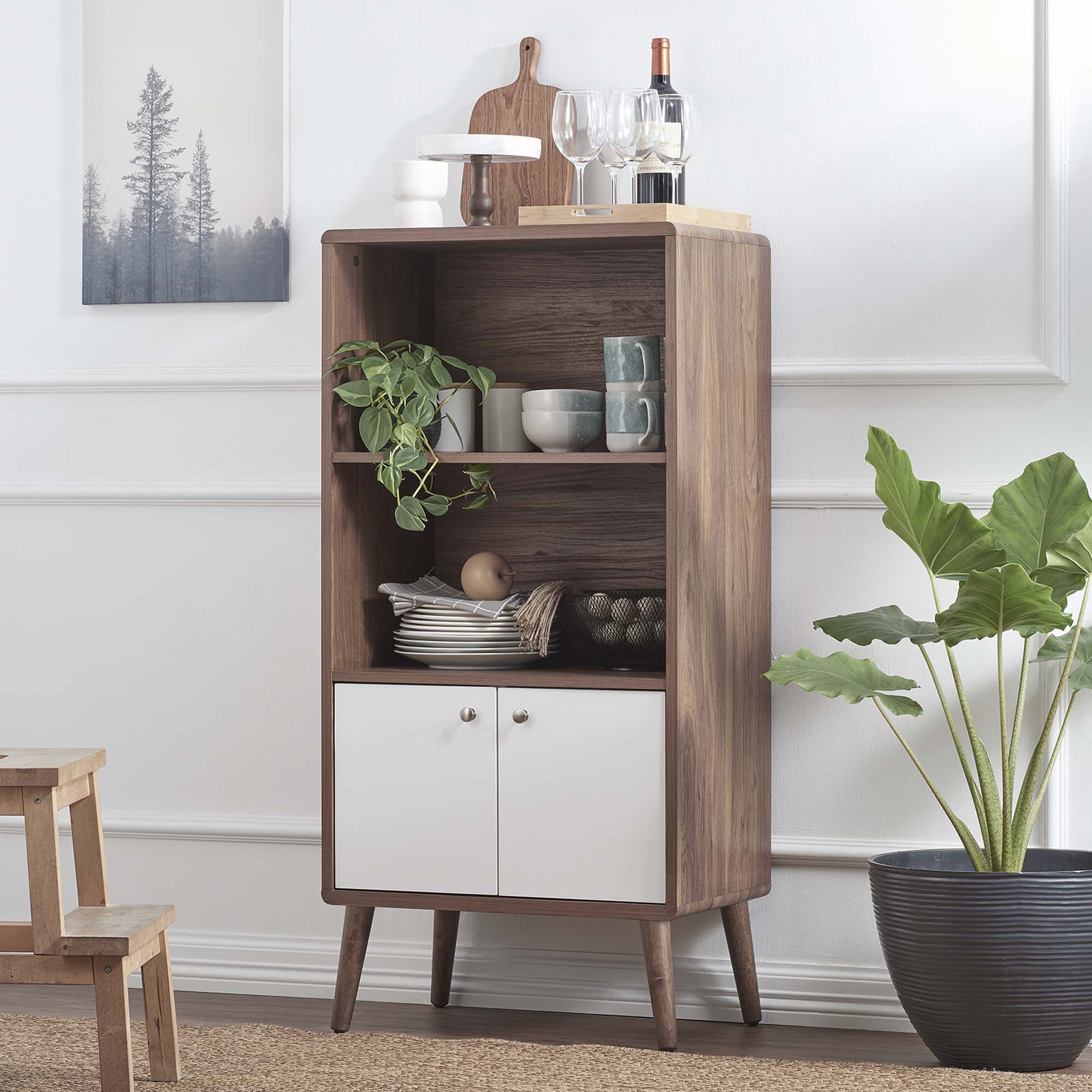 Transmit Display Cabinet Bookshelf in Walnut White