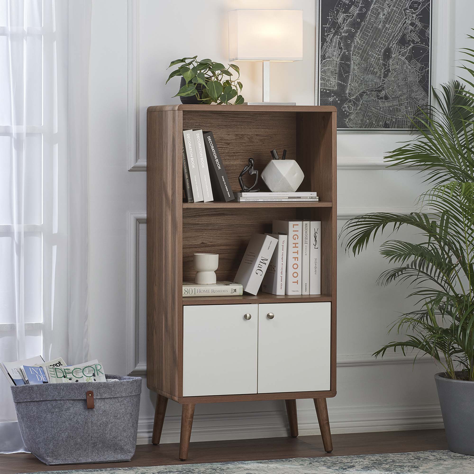 Transmit Display Cabinet Bookshelf in Walnut White