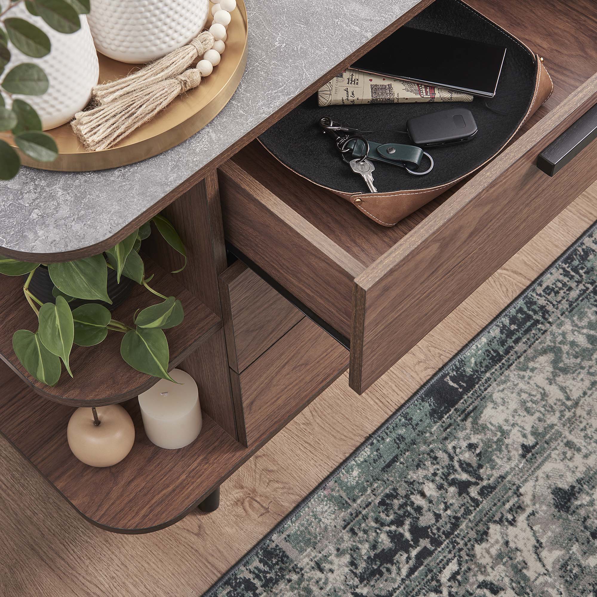 Langston Open Display Storage Sideboard in Walnut Gray