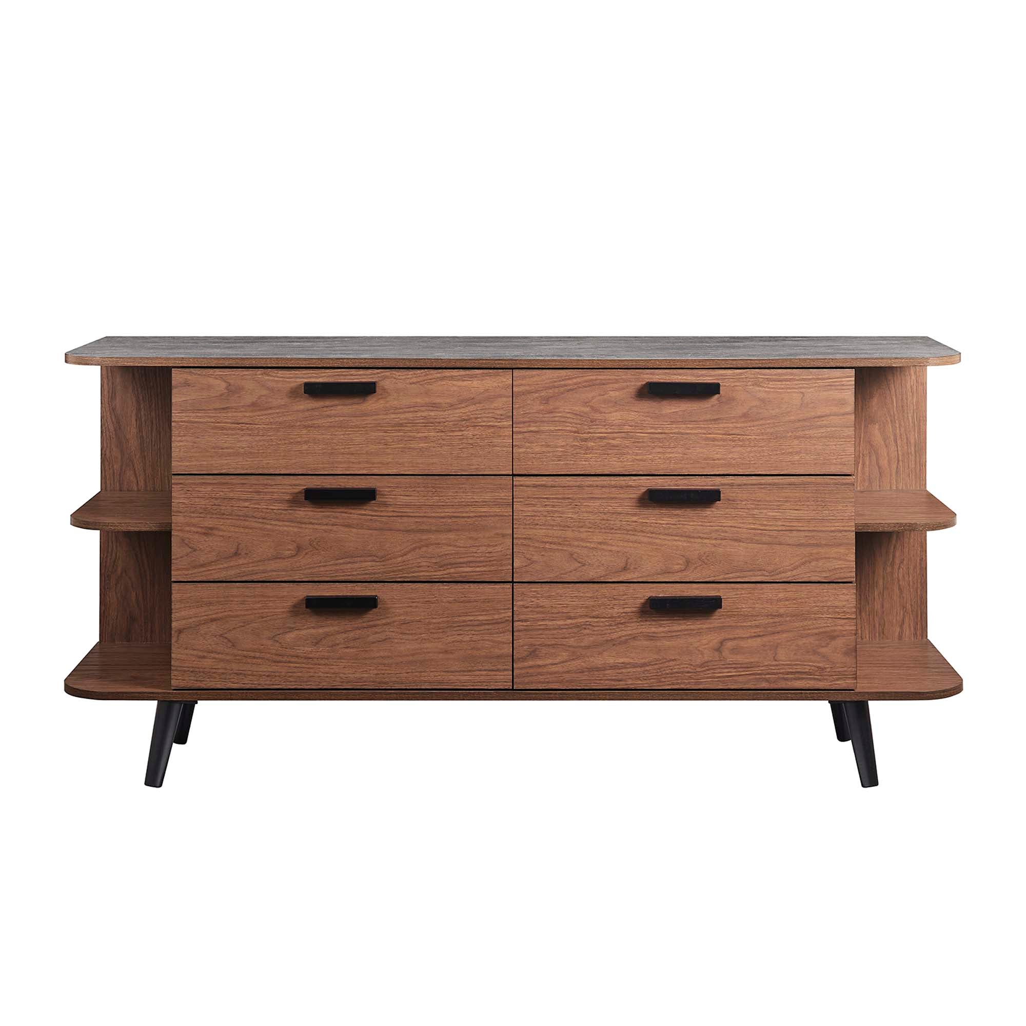 Langston Open Display Storage Sideboard in Walnut Gray