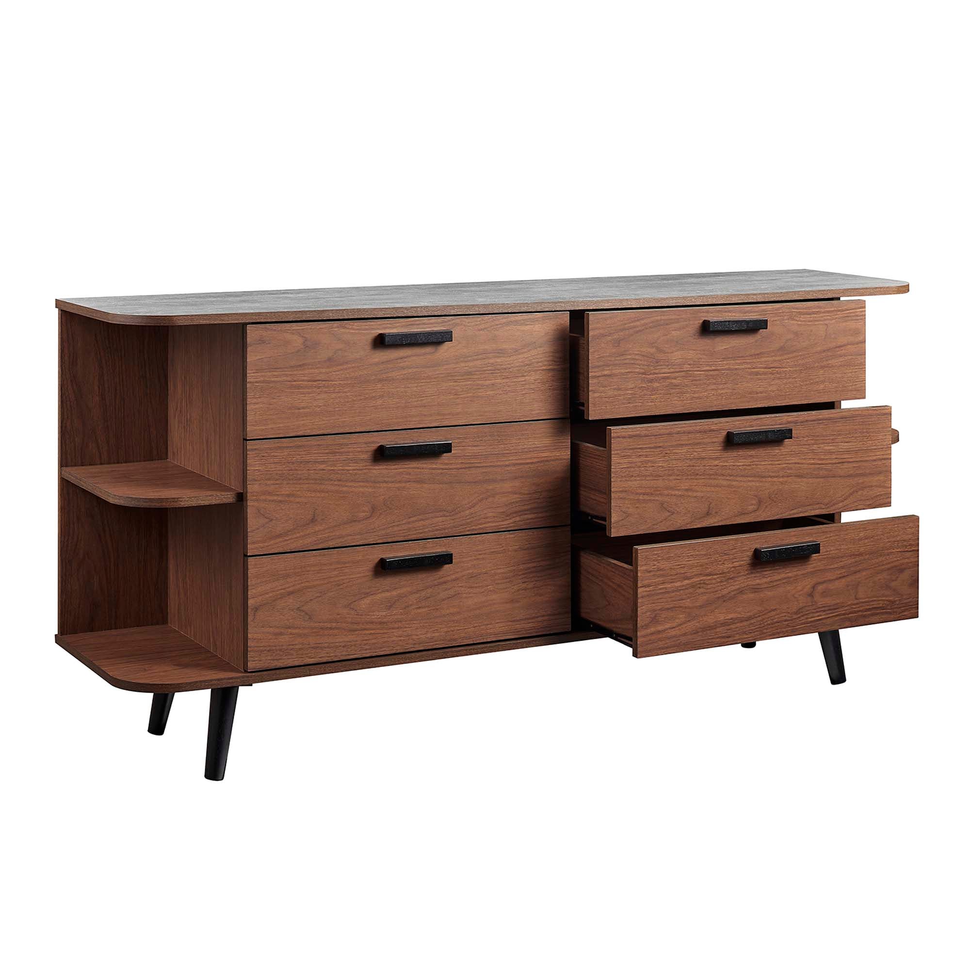 Langston Open Display Storage Sideboard in Walnut Gray