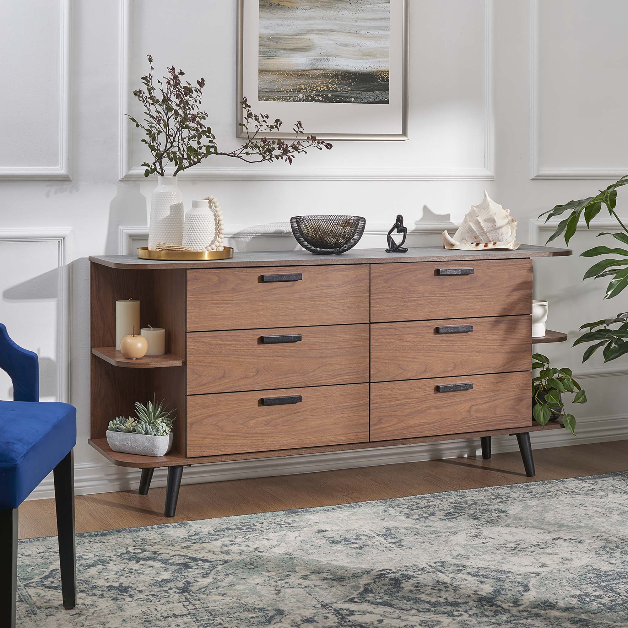 Langston Open Display Storage Sideboard in Walnut Gray