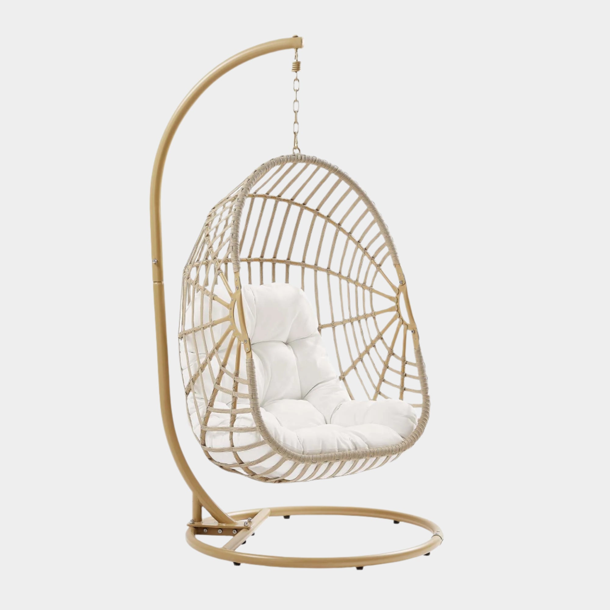 Amalie Wicker Rattan Outdoor Patio Rattan Swing Chair in Natural White