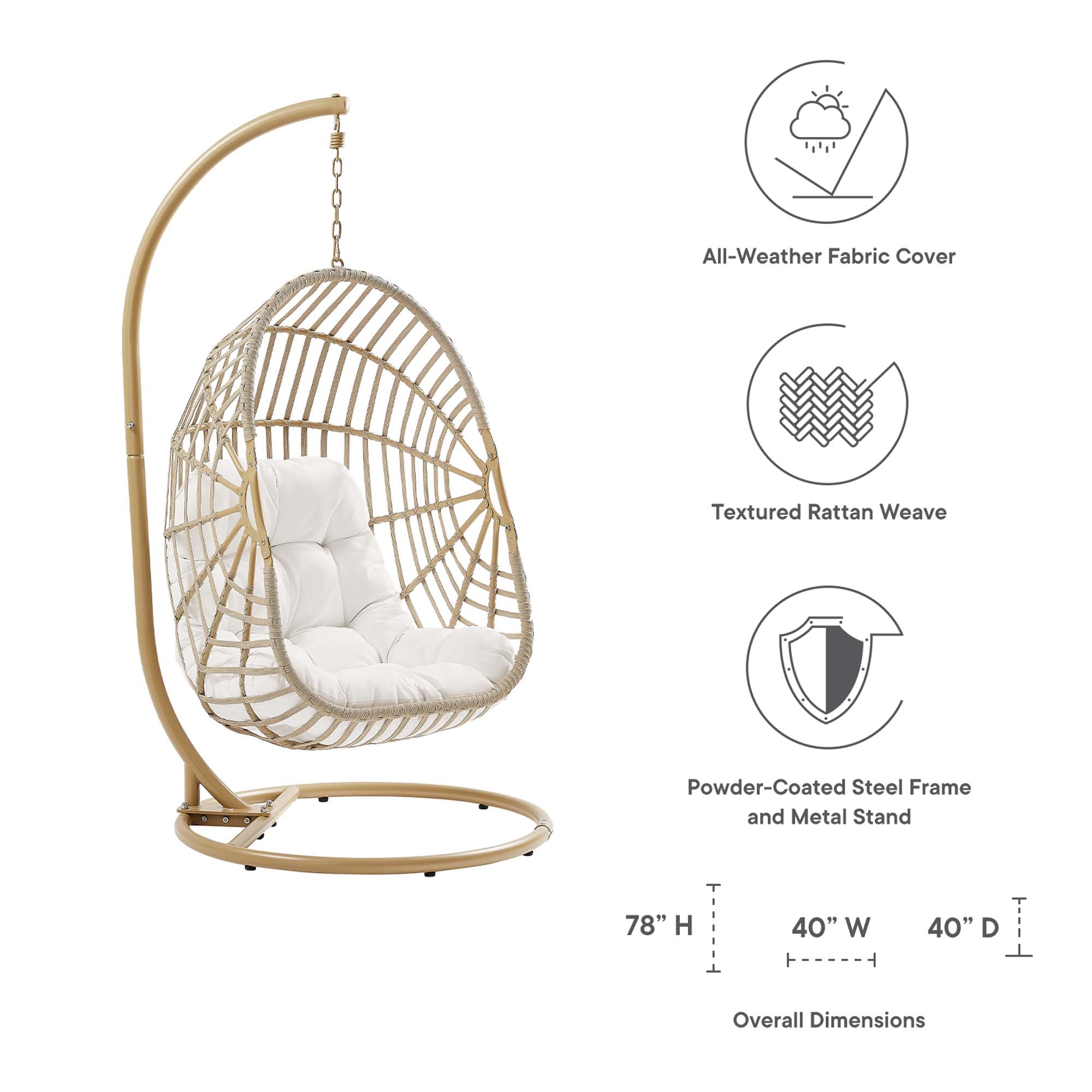 Amalie Wicker Rattan Outdoor Patio Rattan Swing Chair in Natural White