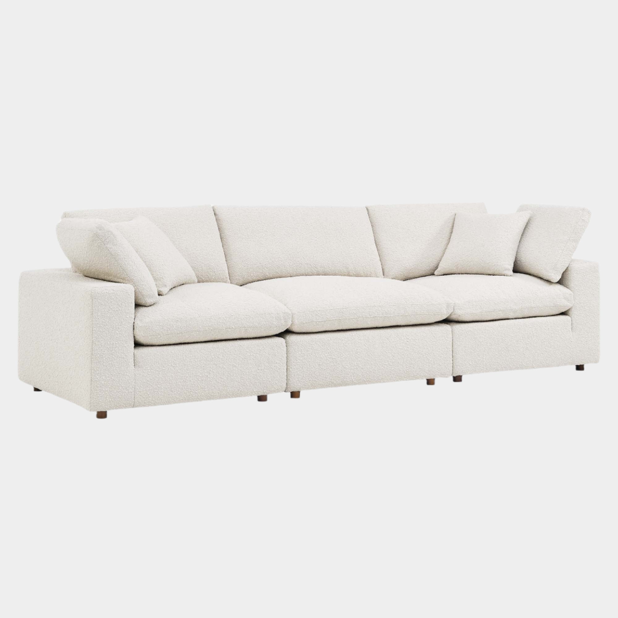 Commix Down Filled Overstuffed Boucle Fabric 3-Seater Sofa