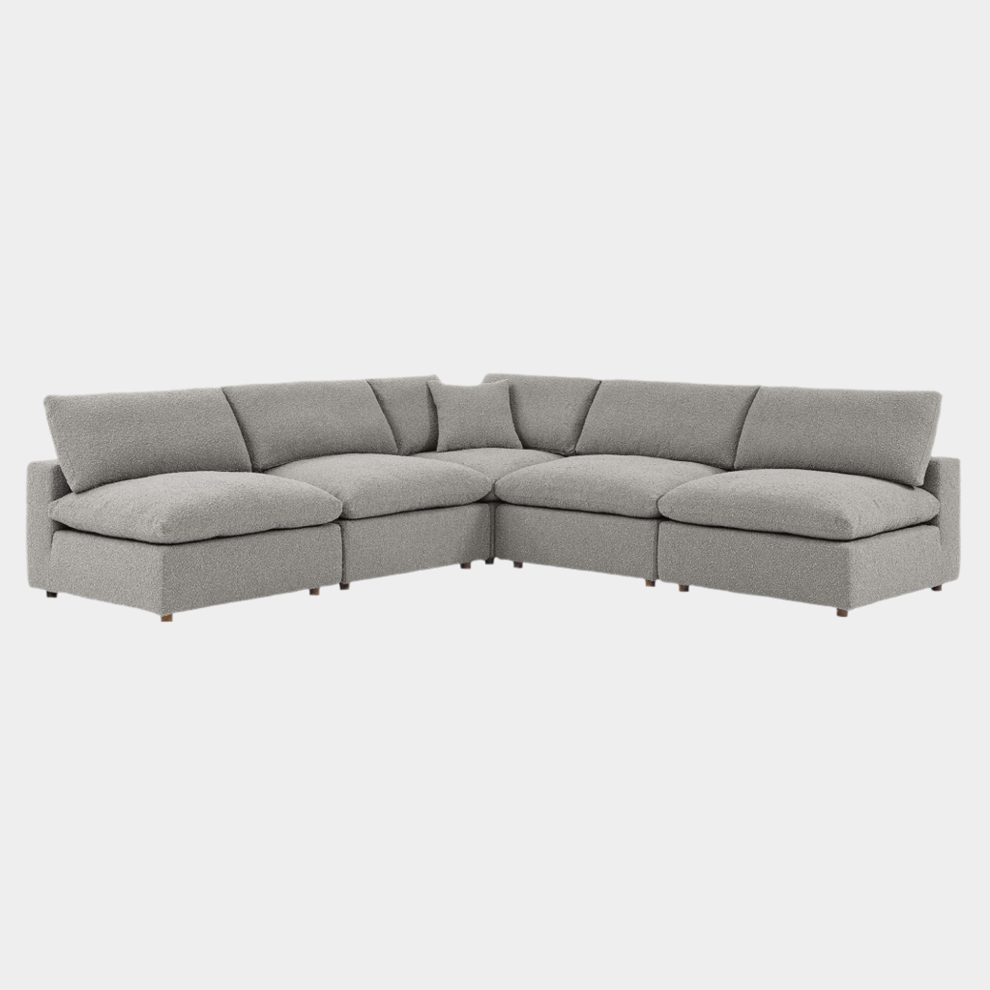 Commix Down Filled Overstuffed Boucle Fabric 5-Piece Sectional Sofa