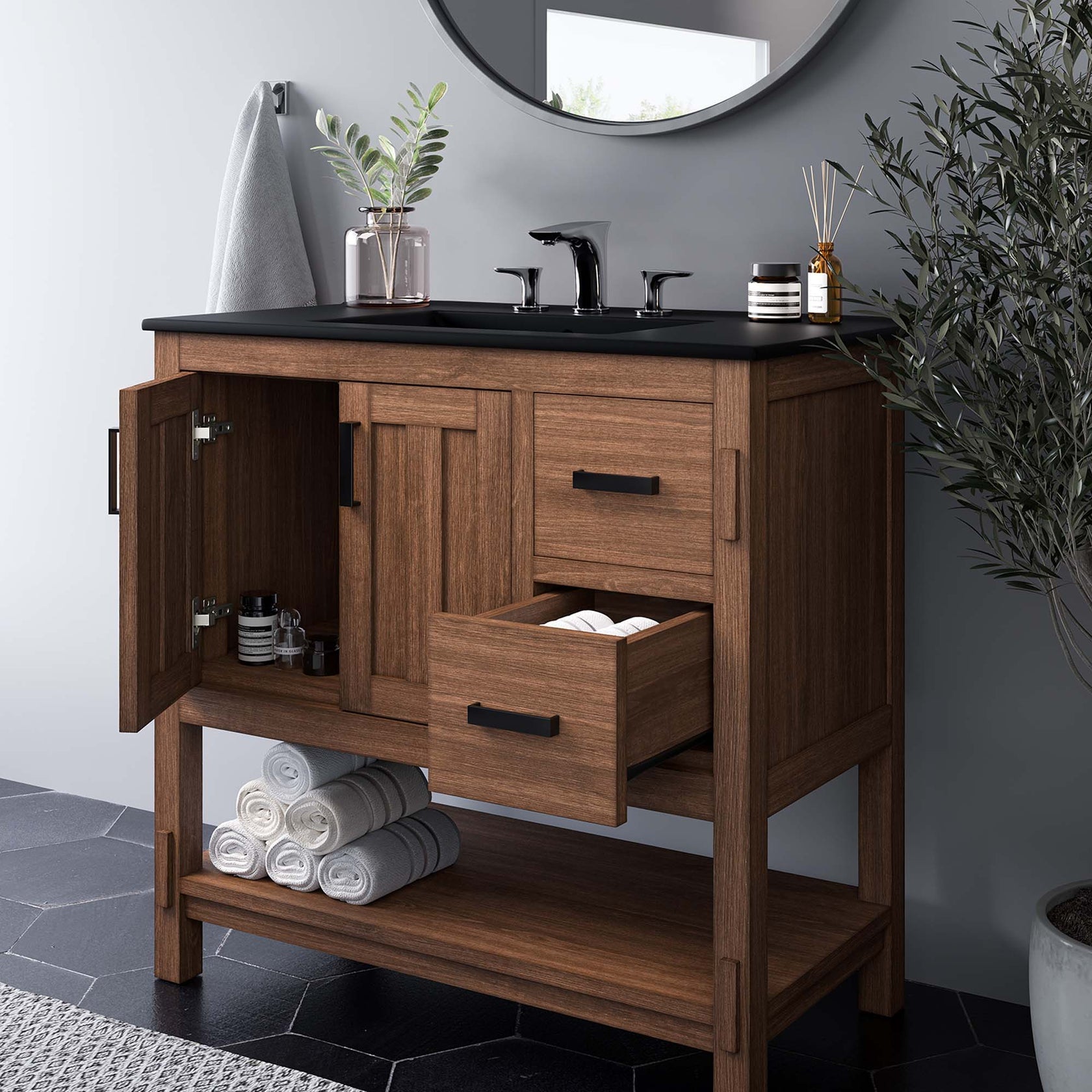 Meuble de salle de bain en bois Ashlyn Lavabo non inclus