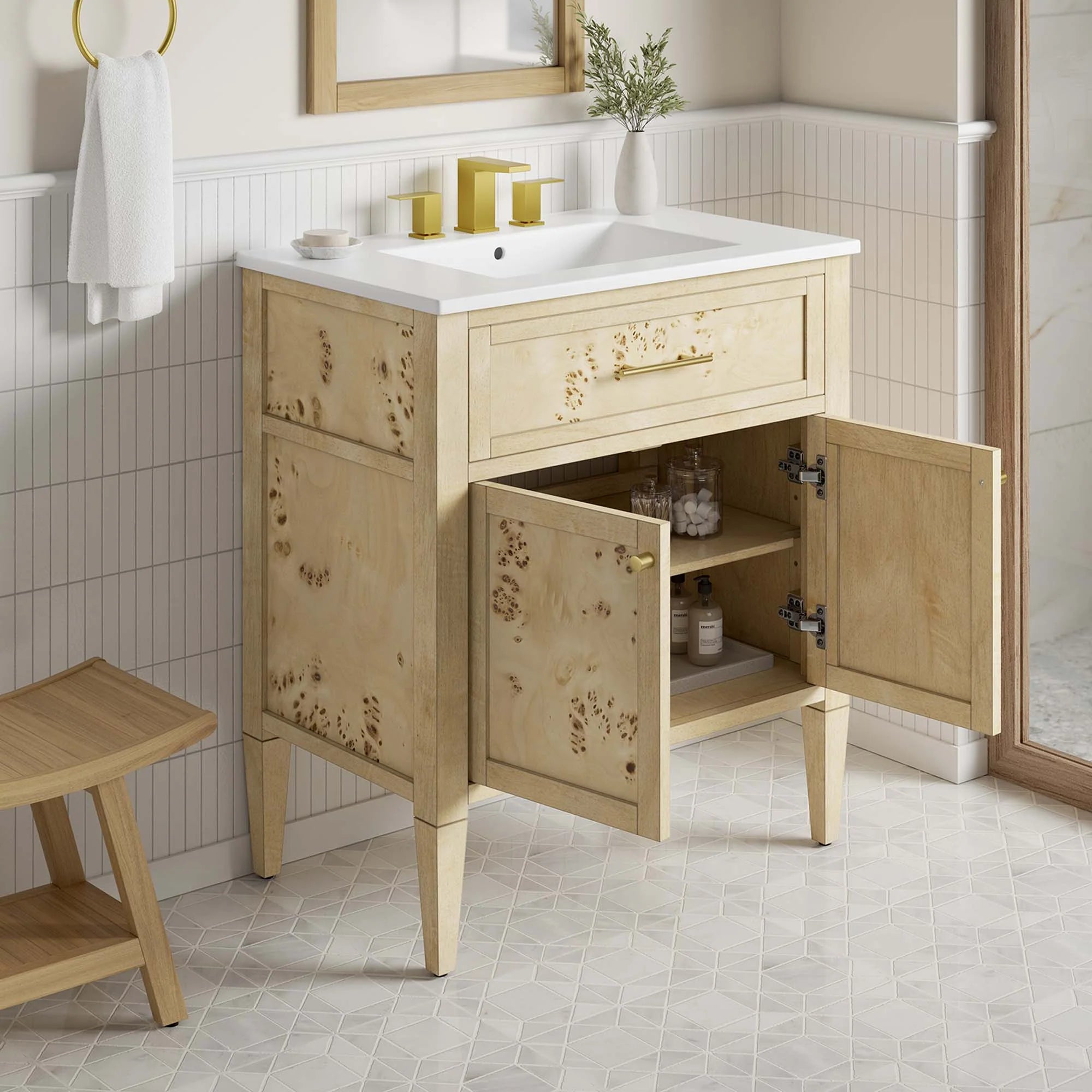 Meuble-lavabo de salle de bain en bois Elysian inclus