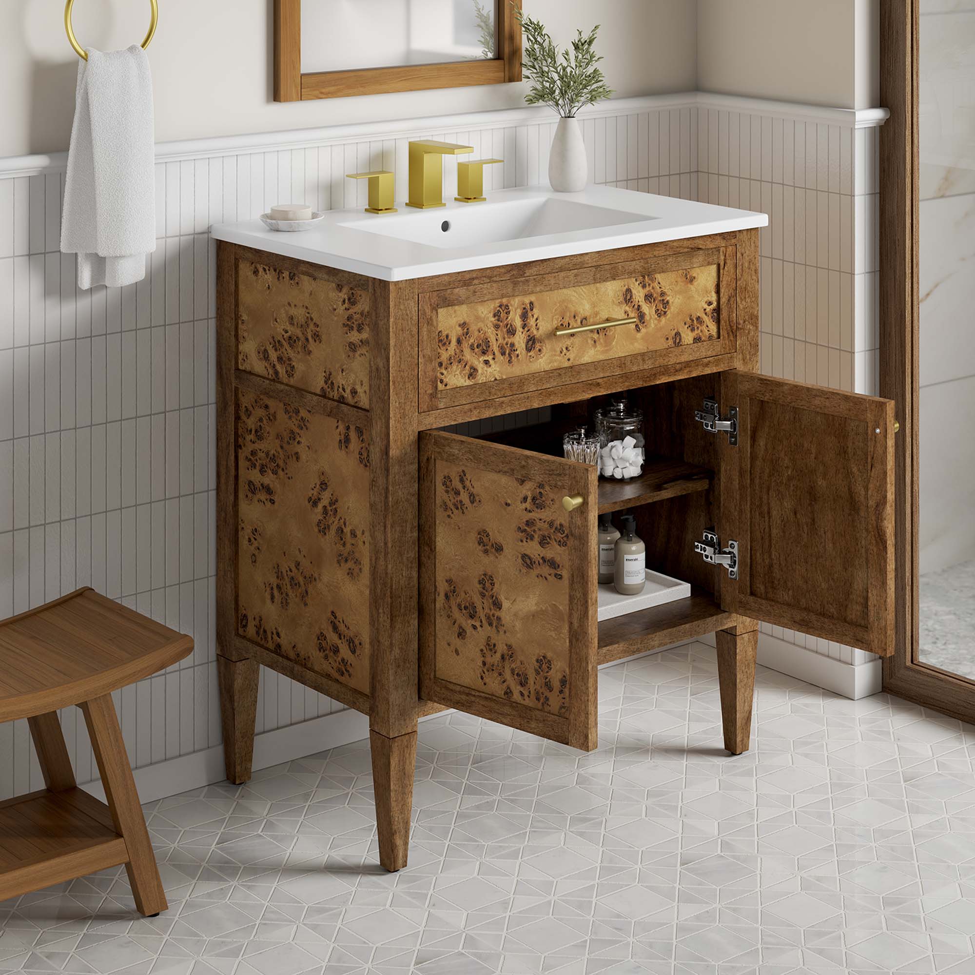 Meuble-lavabo de salle de bain en bois Elysian inclus