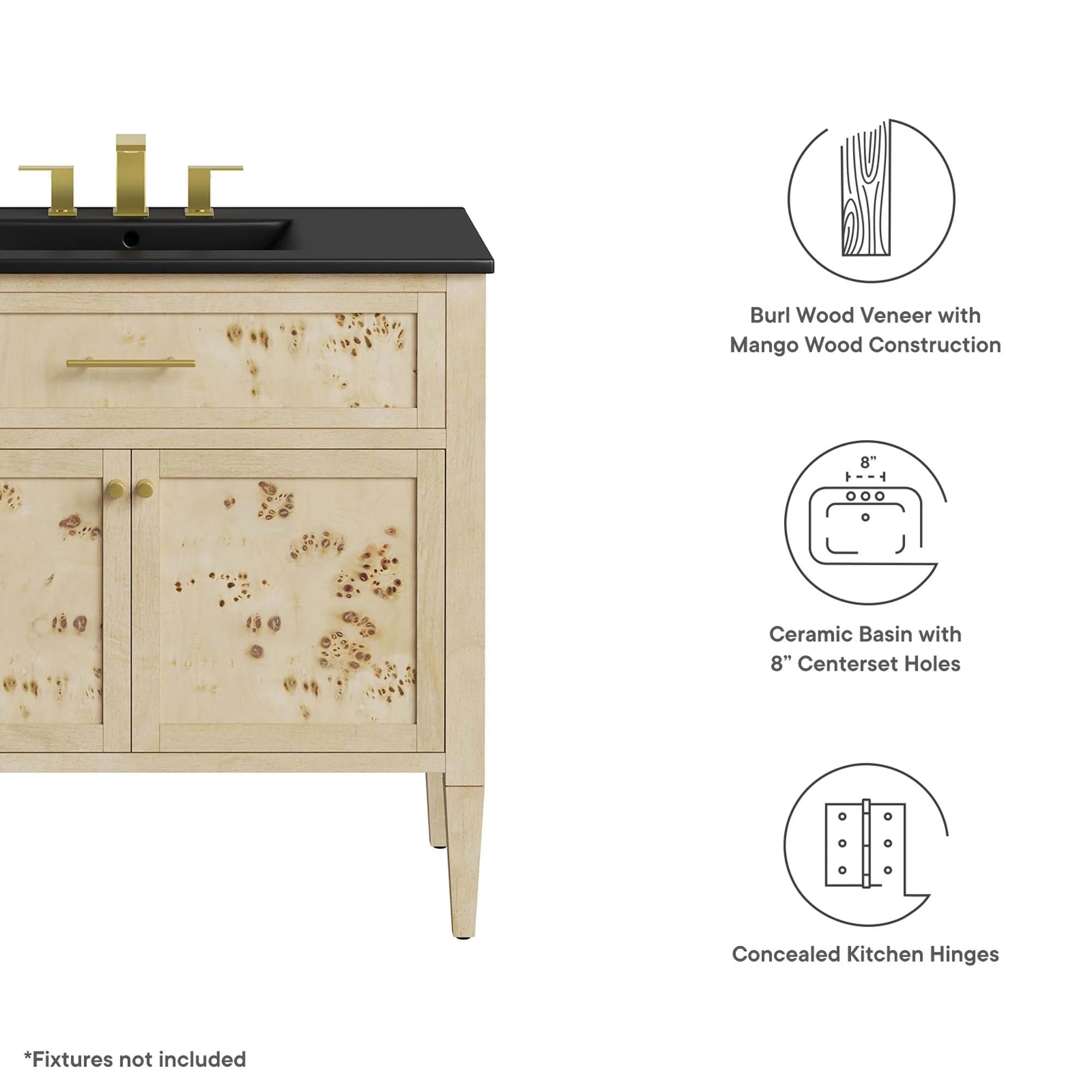 Meuble-lavabo de salle de bain en bois Elysian inclus