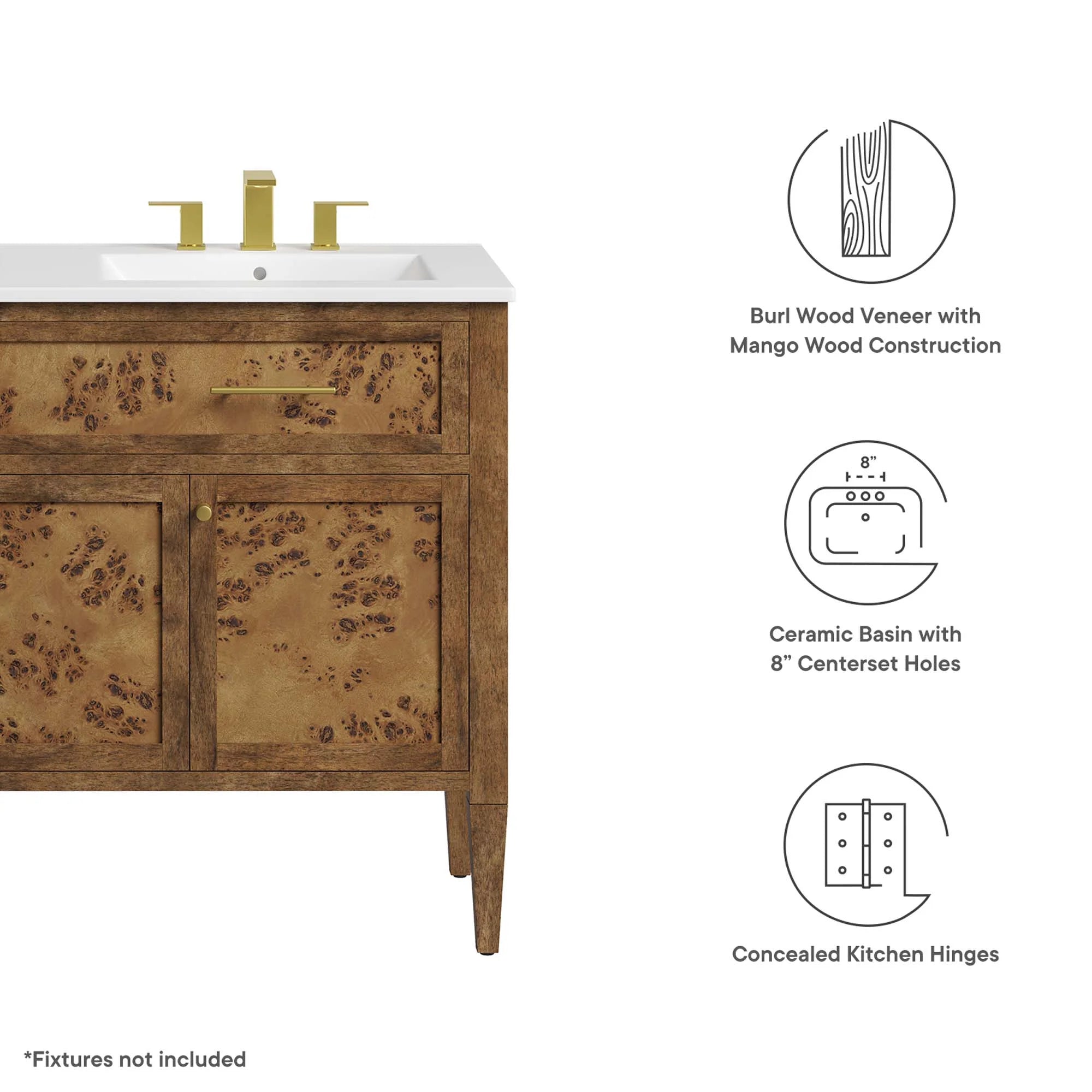 Meuble-lavabo de salle de bain en bois Elysian Lavabo non inclus