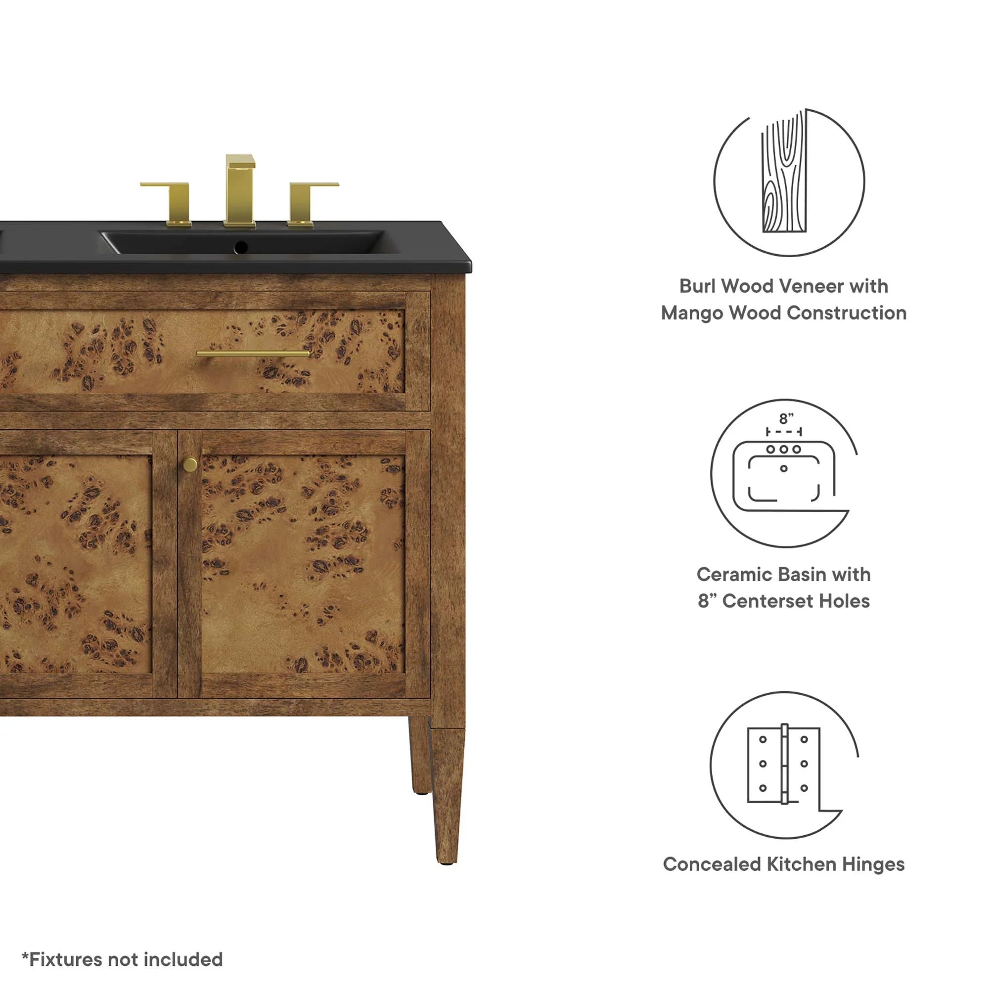 Meuble-lavabo de salle de bain en bois Elysian Lavabo non inclus