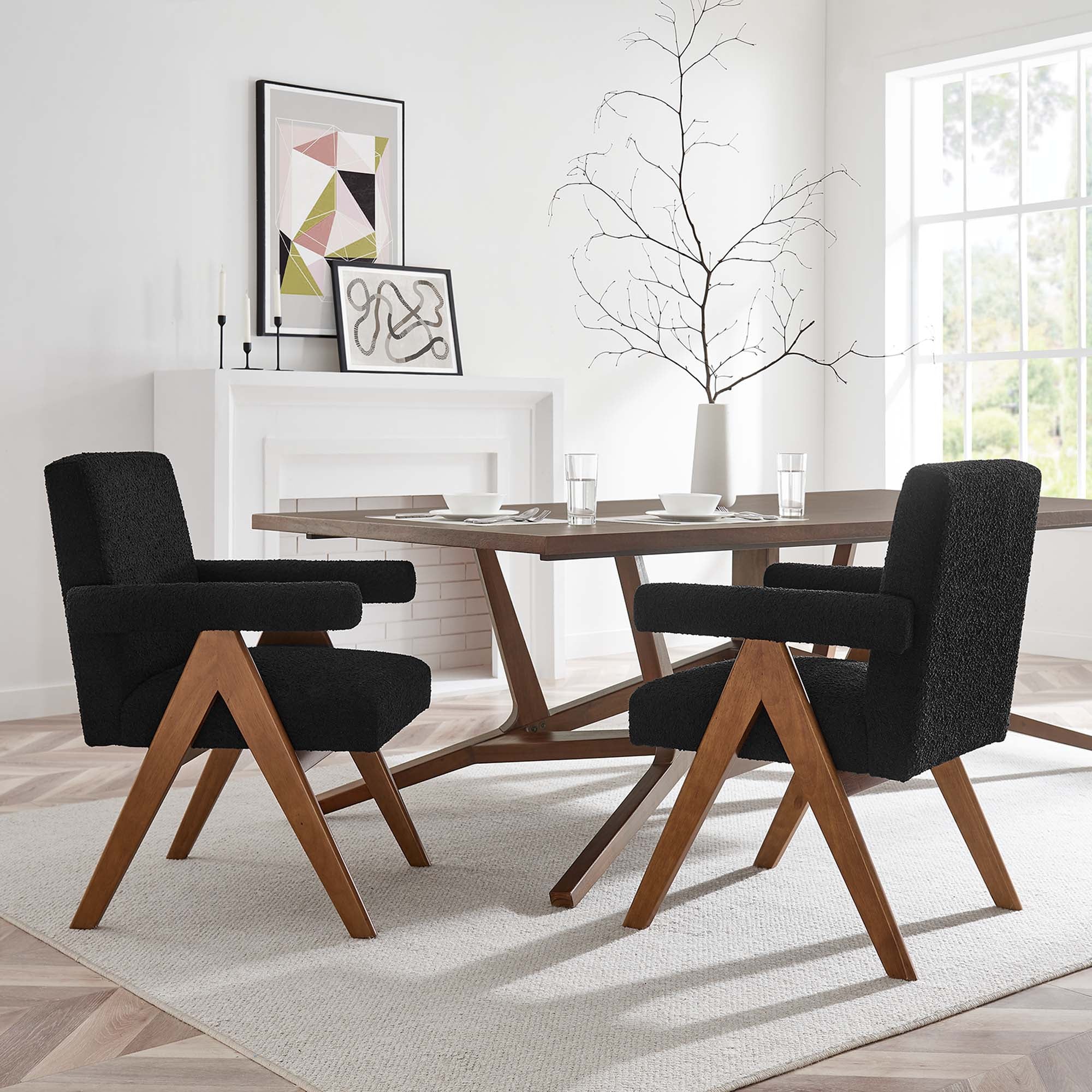 Lyra Boucle Fabric Dining Room Chair - Set of 2