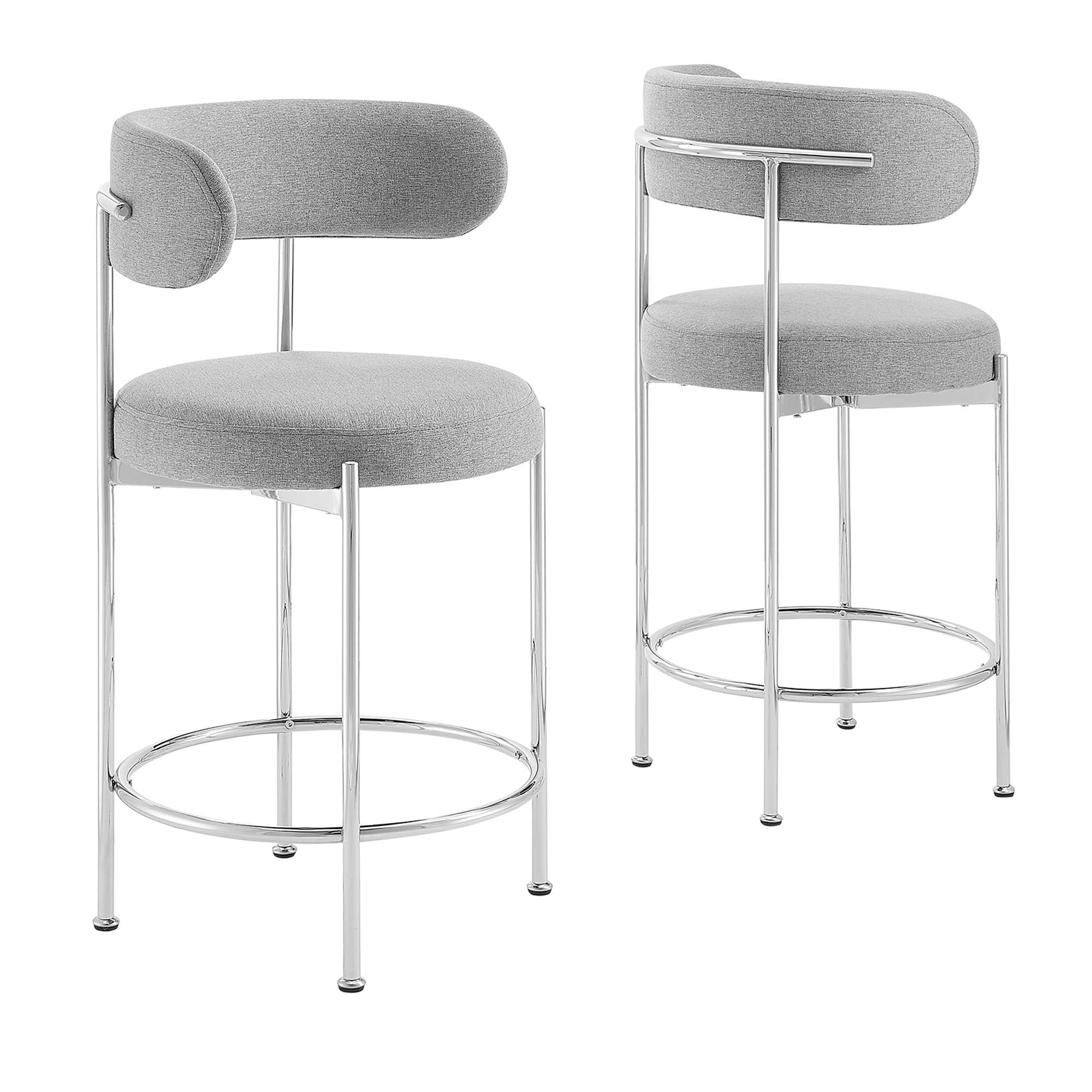 Albie Fabric Counter Stools Set of 2 in Gray Silver