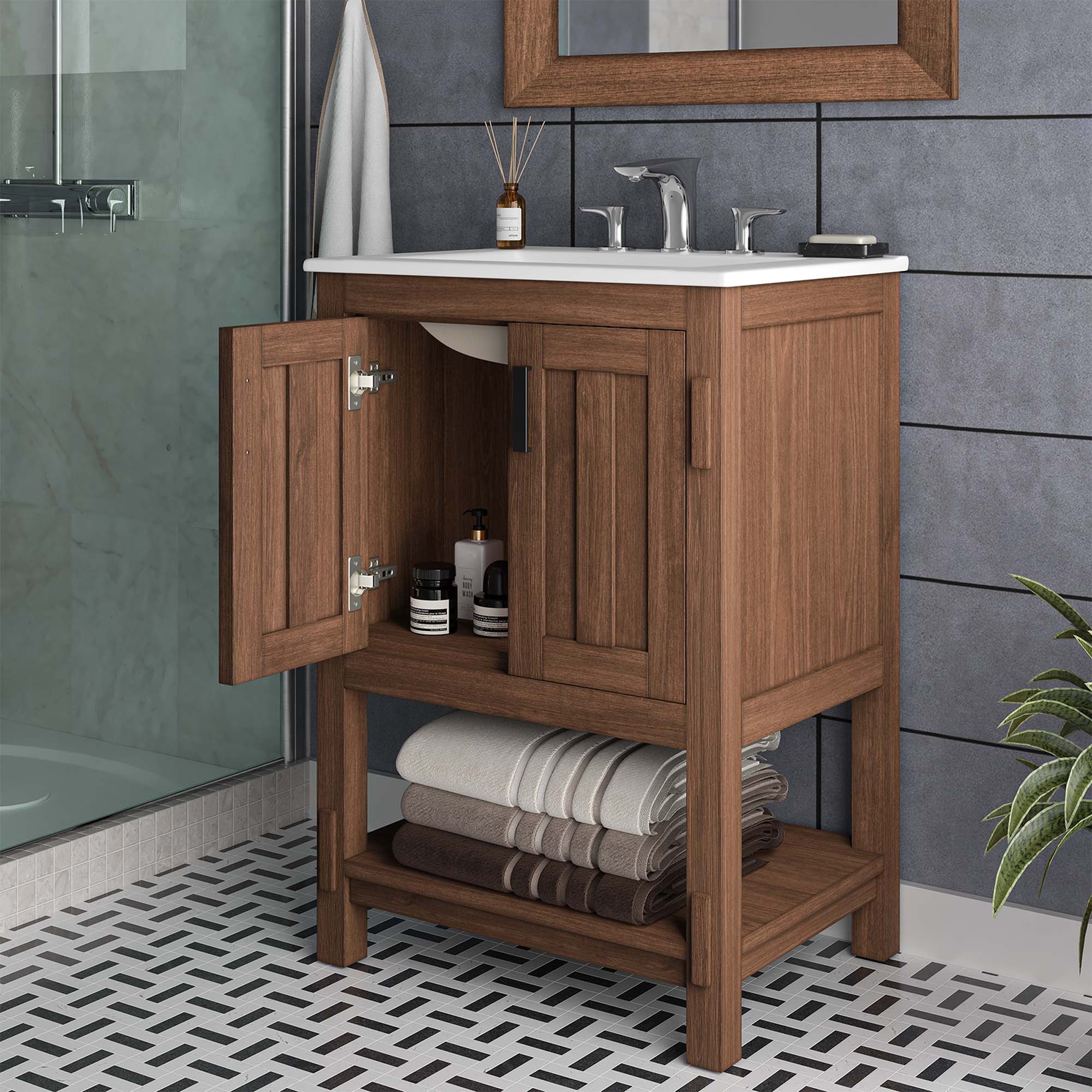 Ashlyn Wood Bathroom Vanity Basin Included