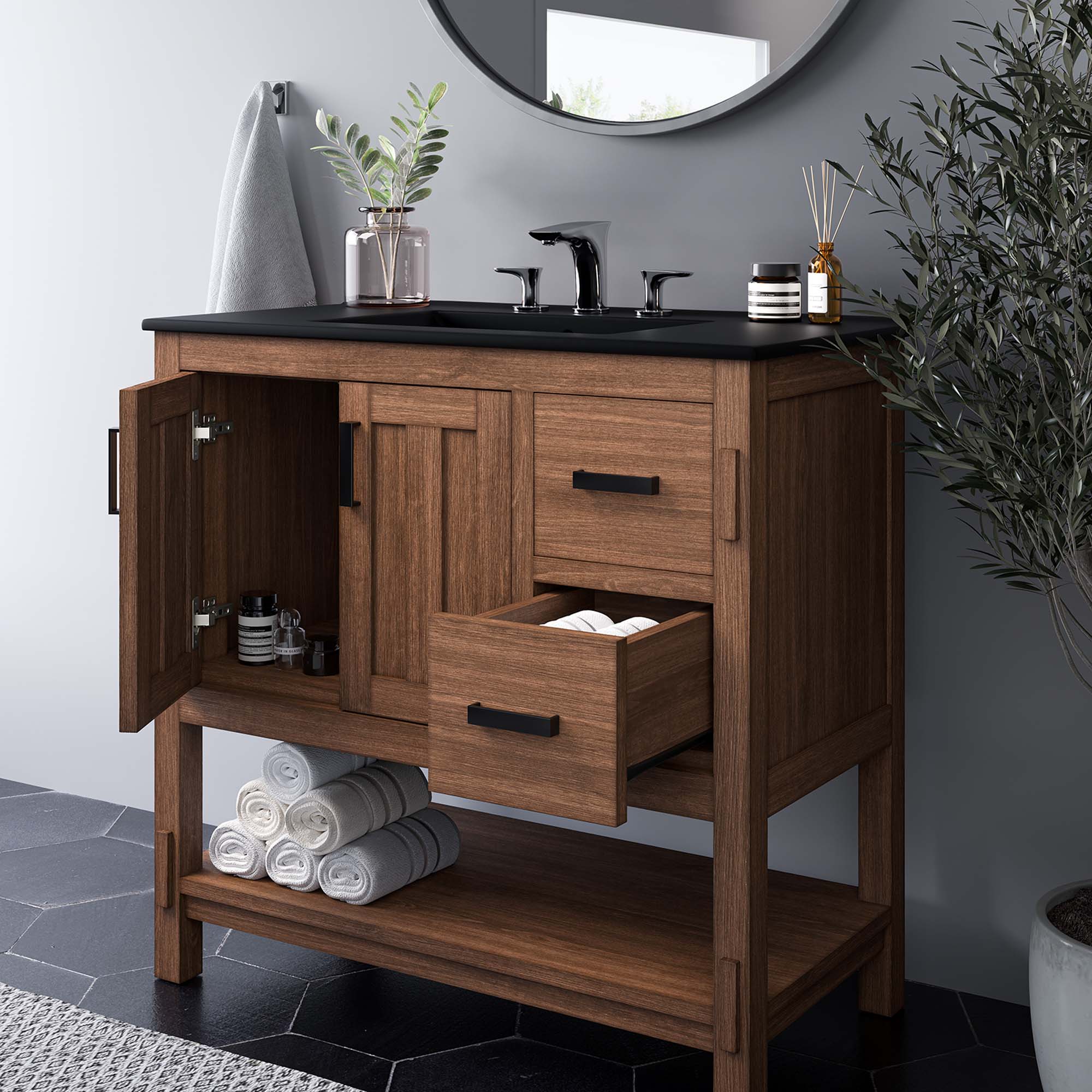 Ashlyn Wood Bathroom Vanity Basin Included