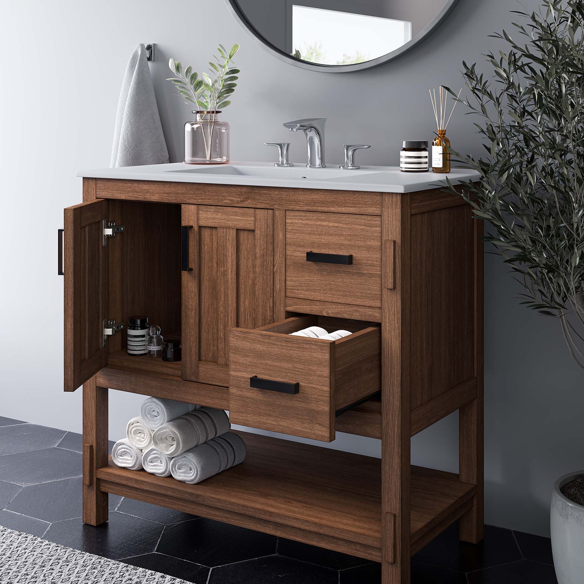 Ashlyn Wood Bathroom Vanity Basin Included