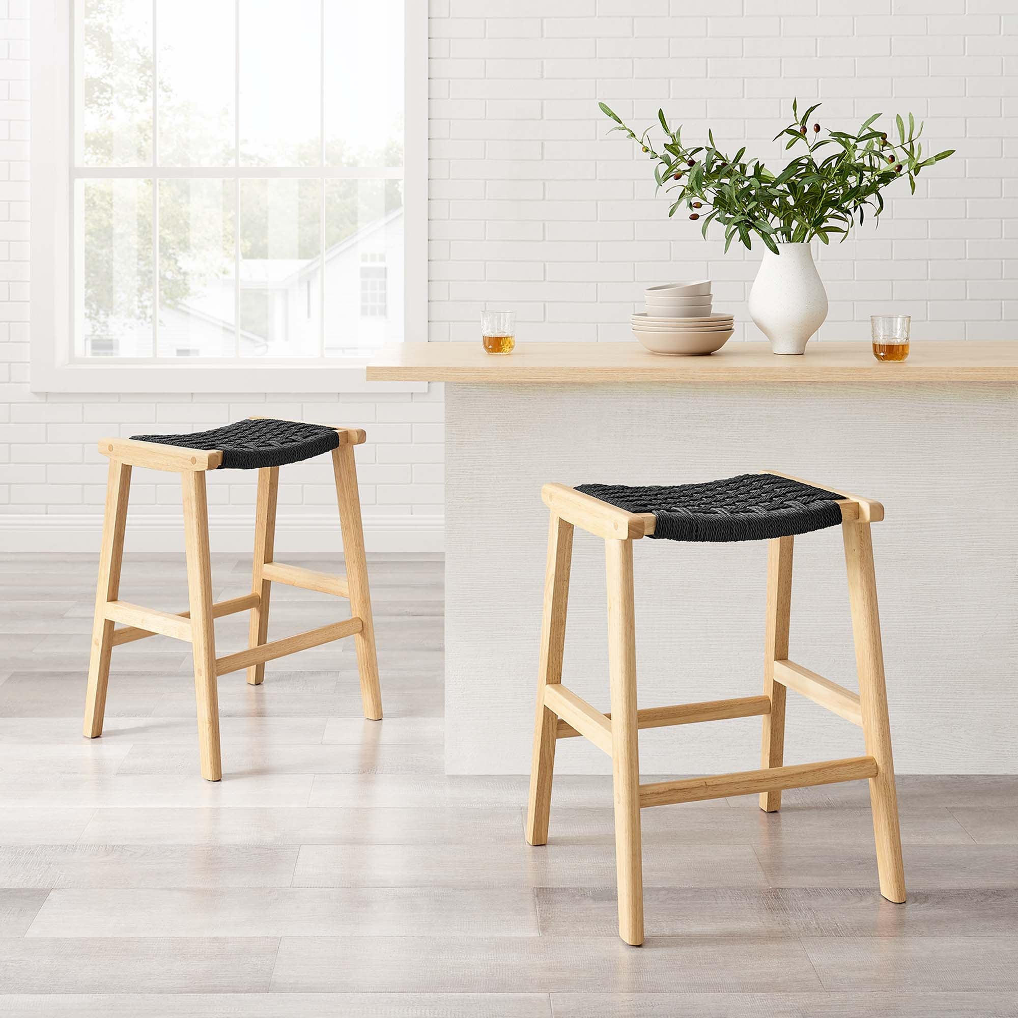 Saoirse Woven Rope Wood Counter Stool Set of 2