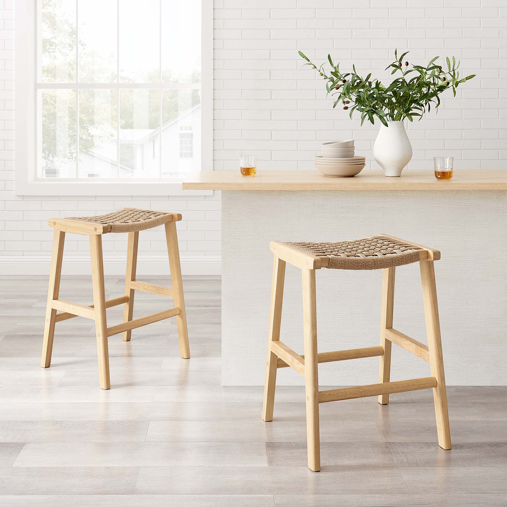 Saoirse Woven Rope Wood Counter Stool Set of 2