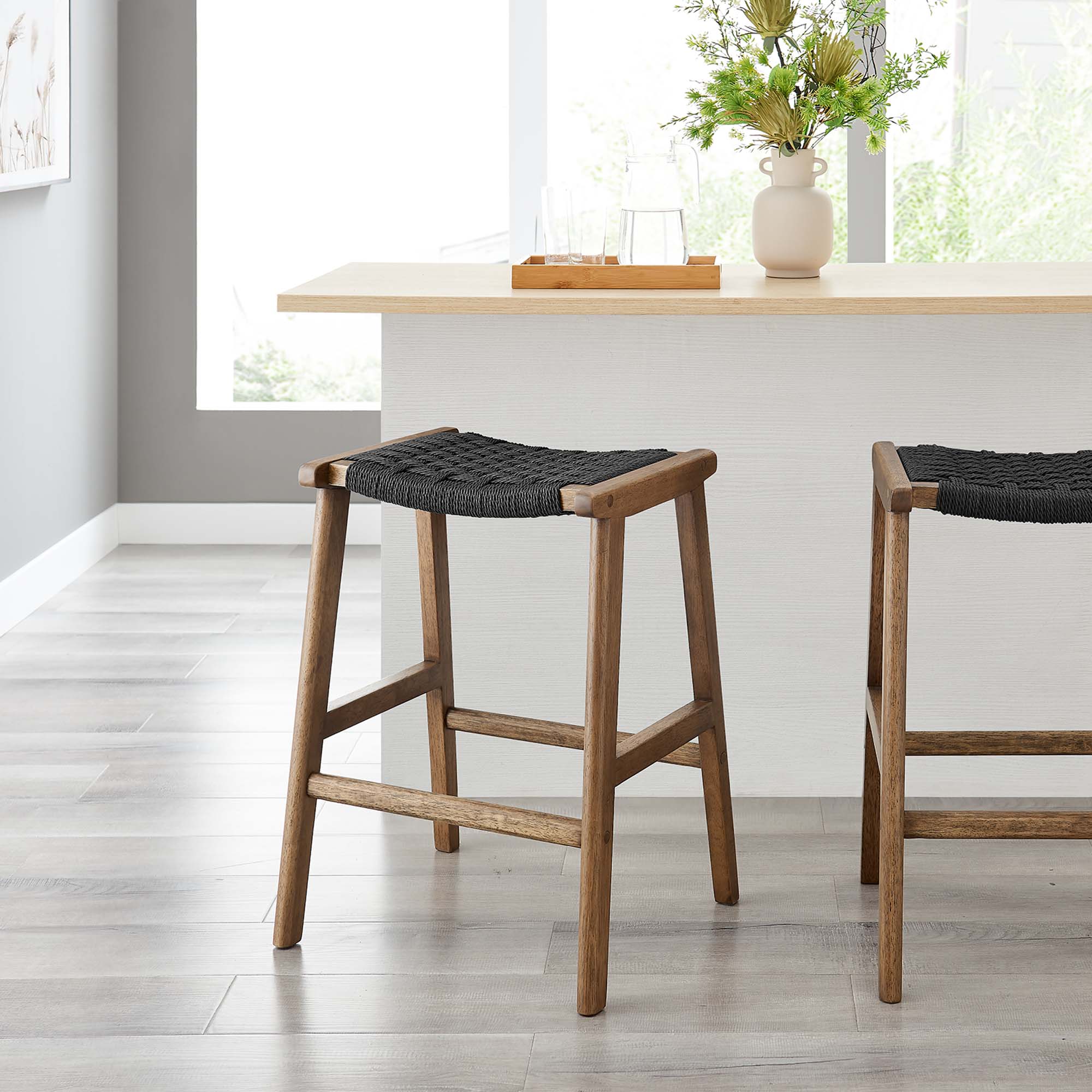 Saoirse Woven Rope Wood Counter Stool Set of 2