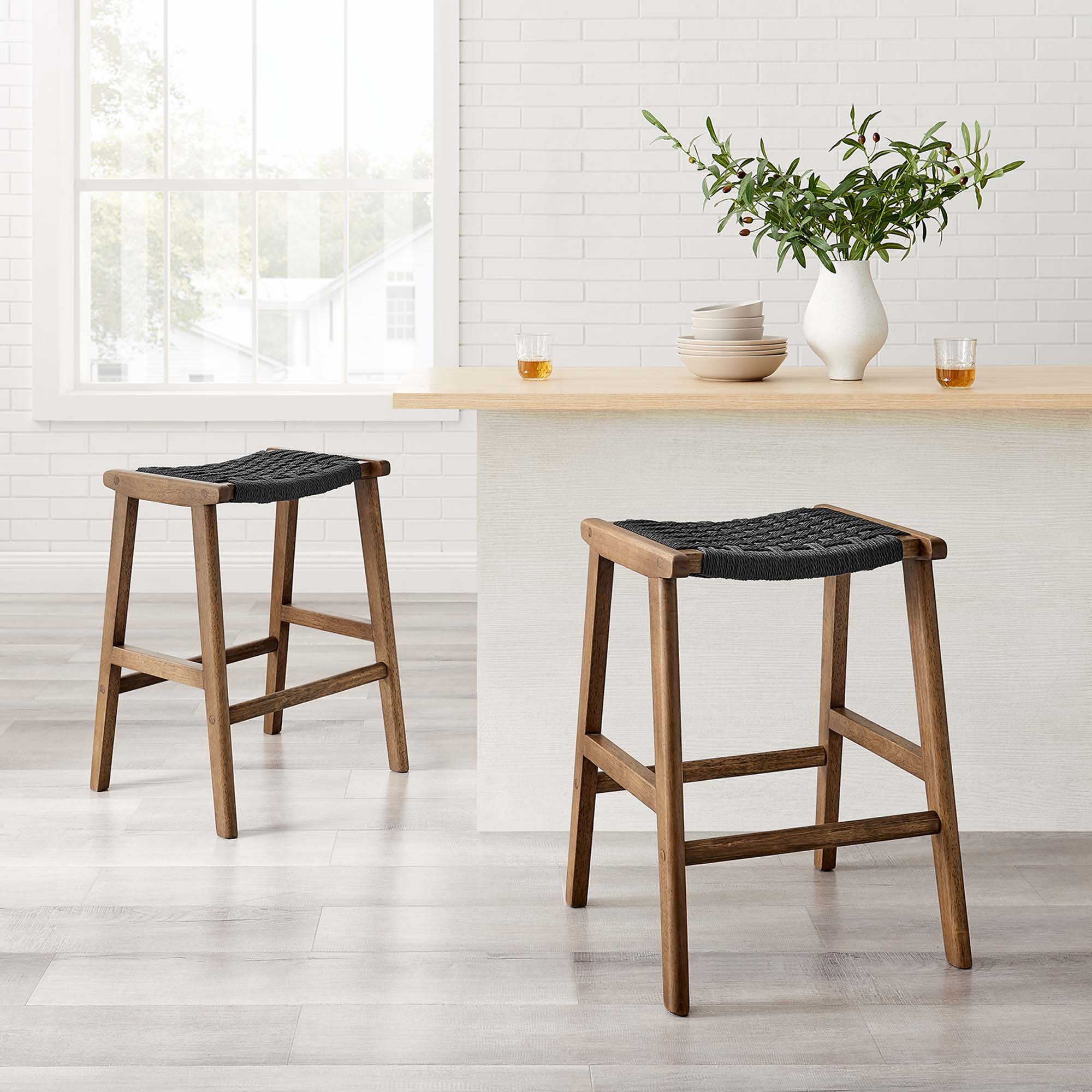 Saoirse Woven Rope Wood Counter Stool Set of 2