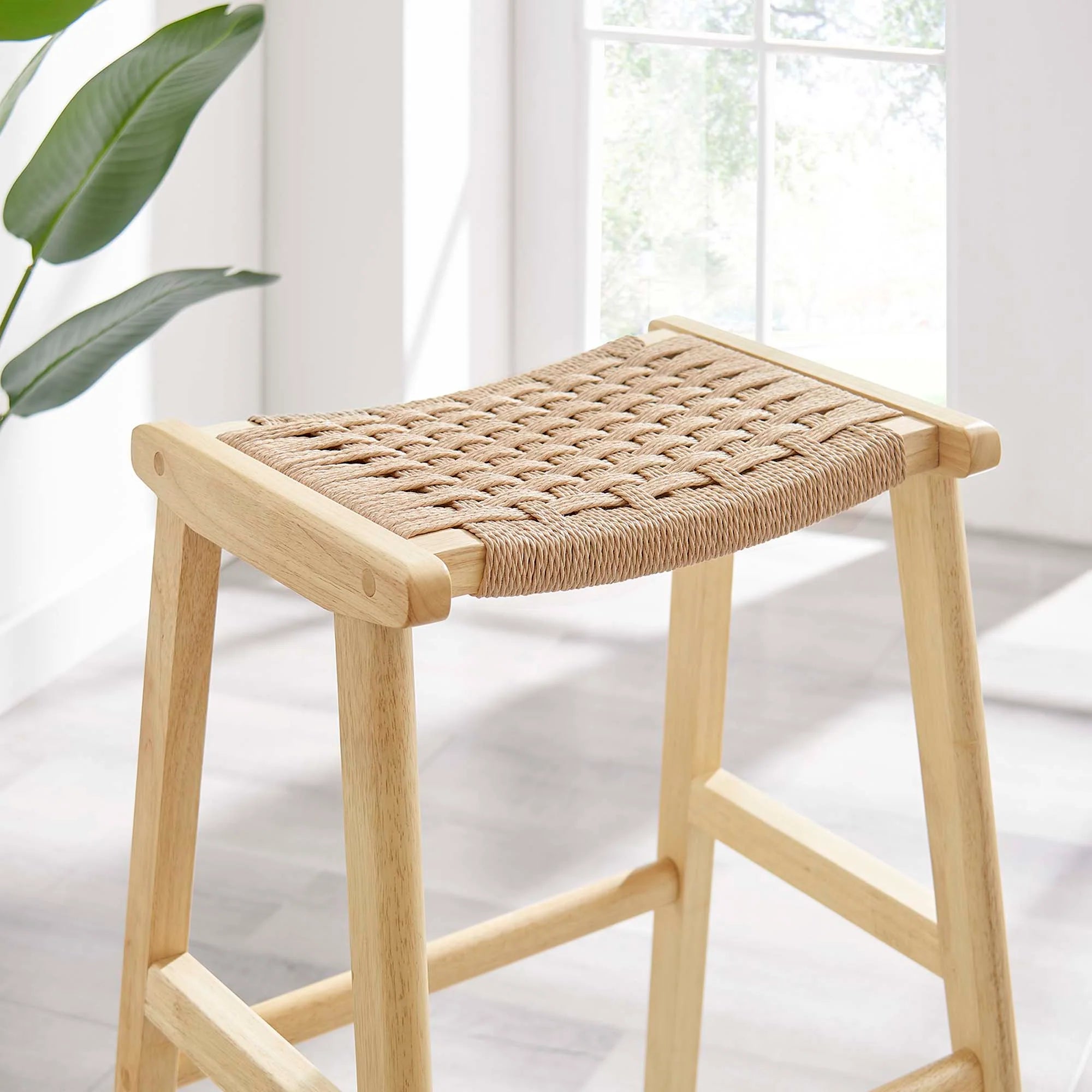 Saoirse Woven Rope Wood Bar Stool - Set of 2