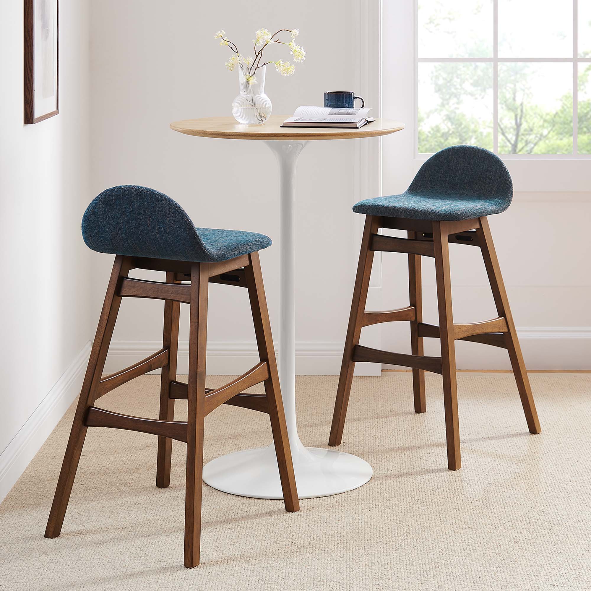 Juno Heathered Fabric Wood Bar Stool - Set of 2