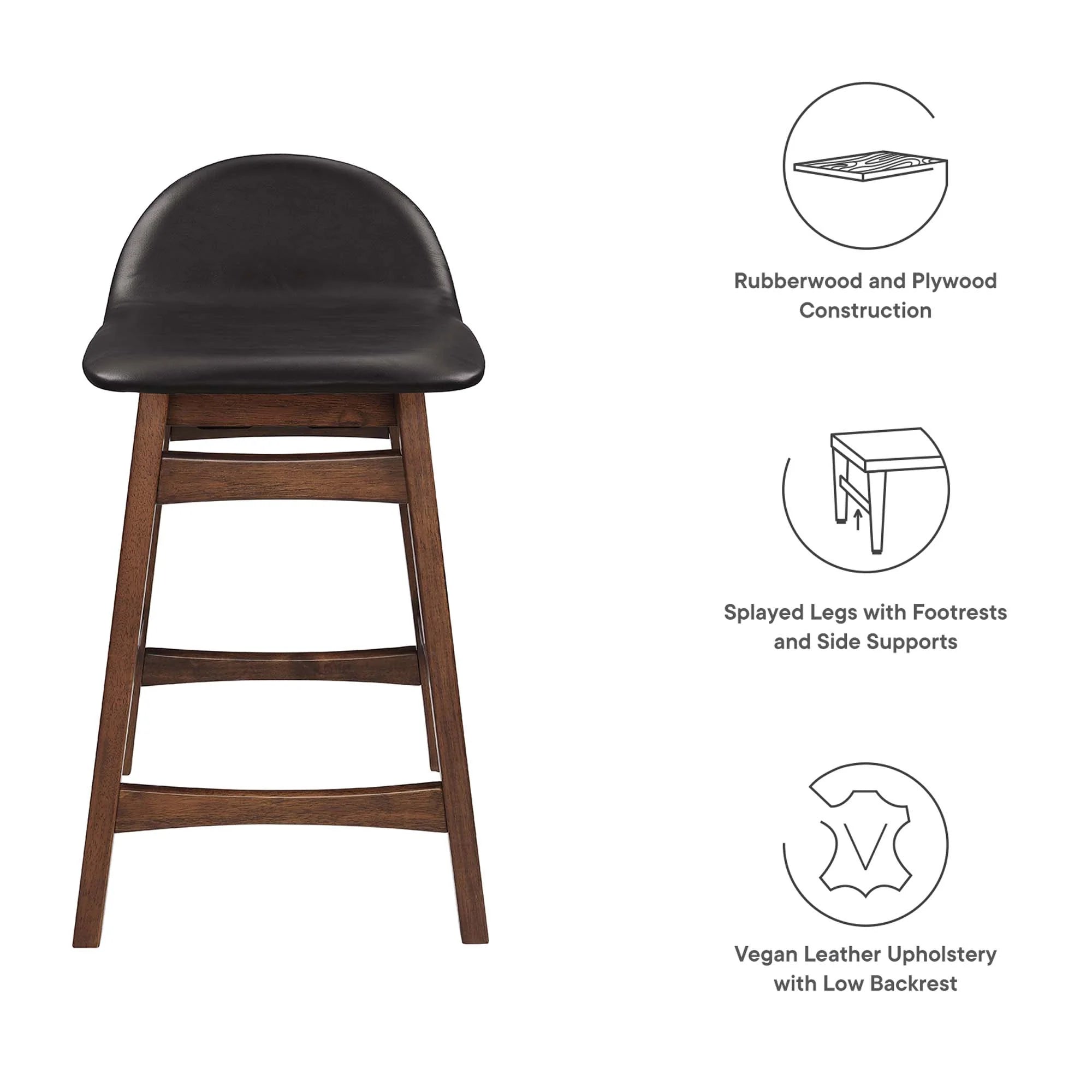 Juno Vegan Leather Wood Counter Stool - Set of 2