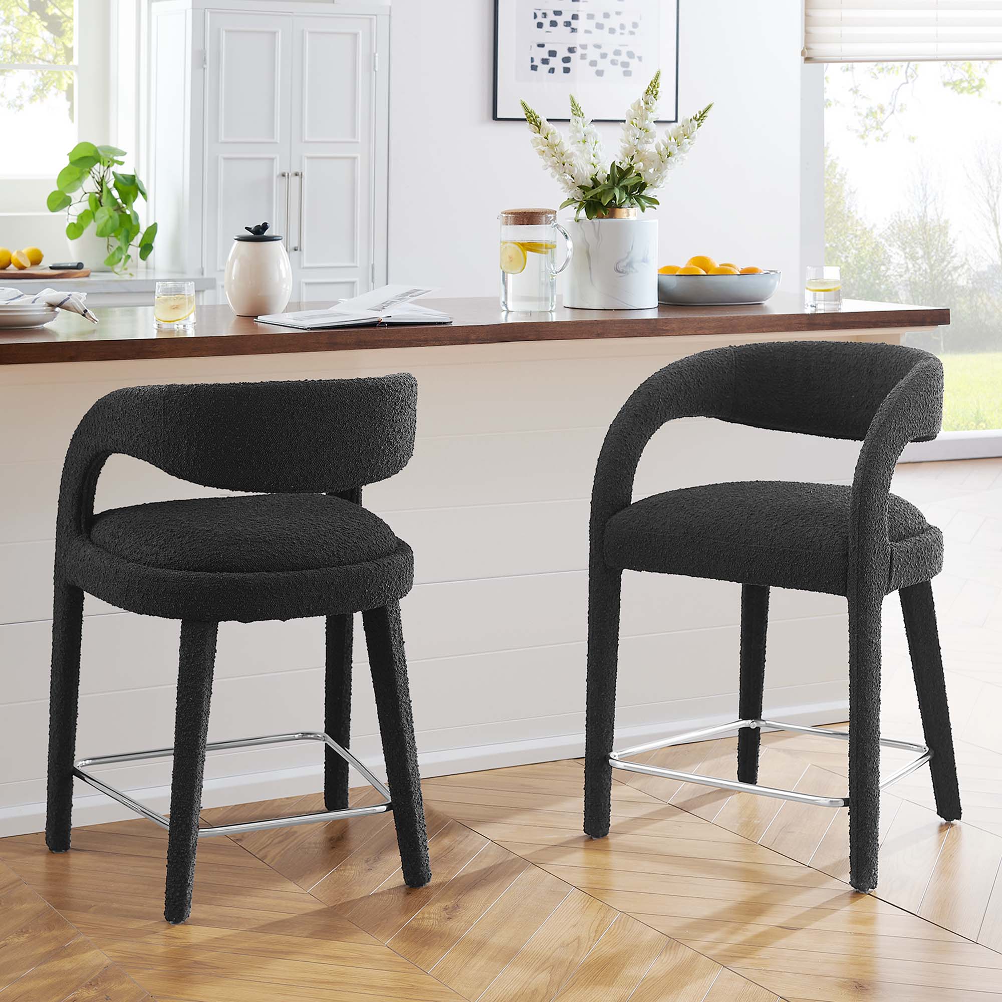 Pinnacle Boucle Upholstered Counter Stool Set of Two