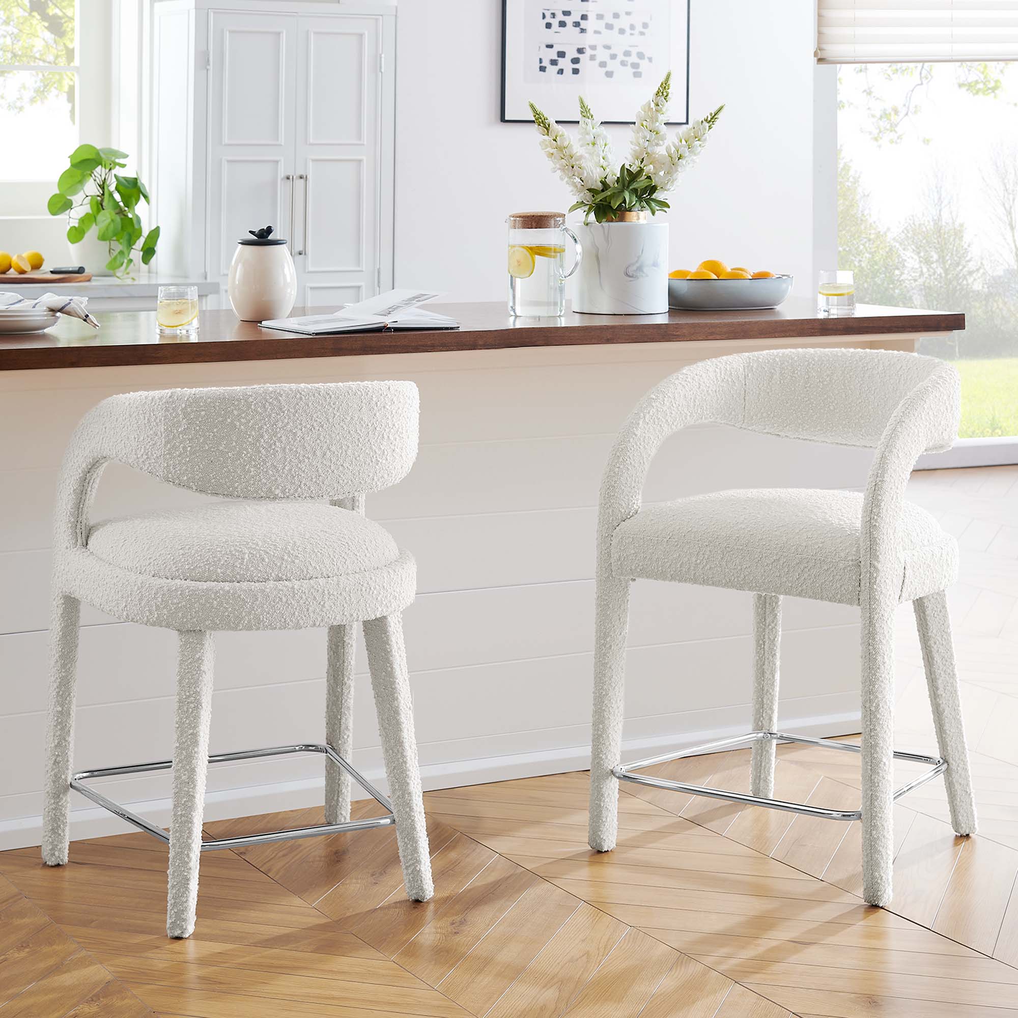 Pinnacle Boucle Upholstered Counter Stool Set of Two