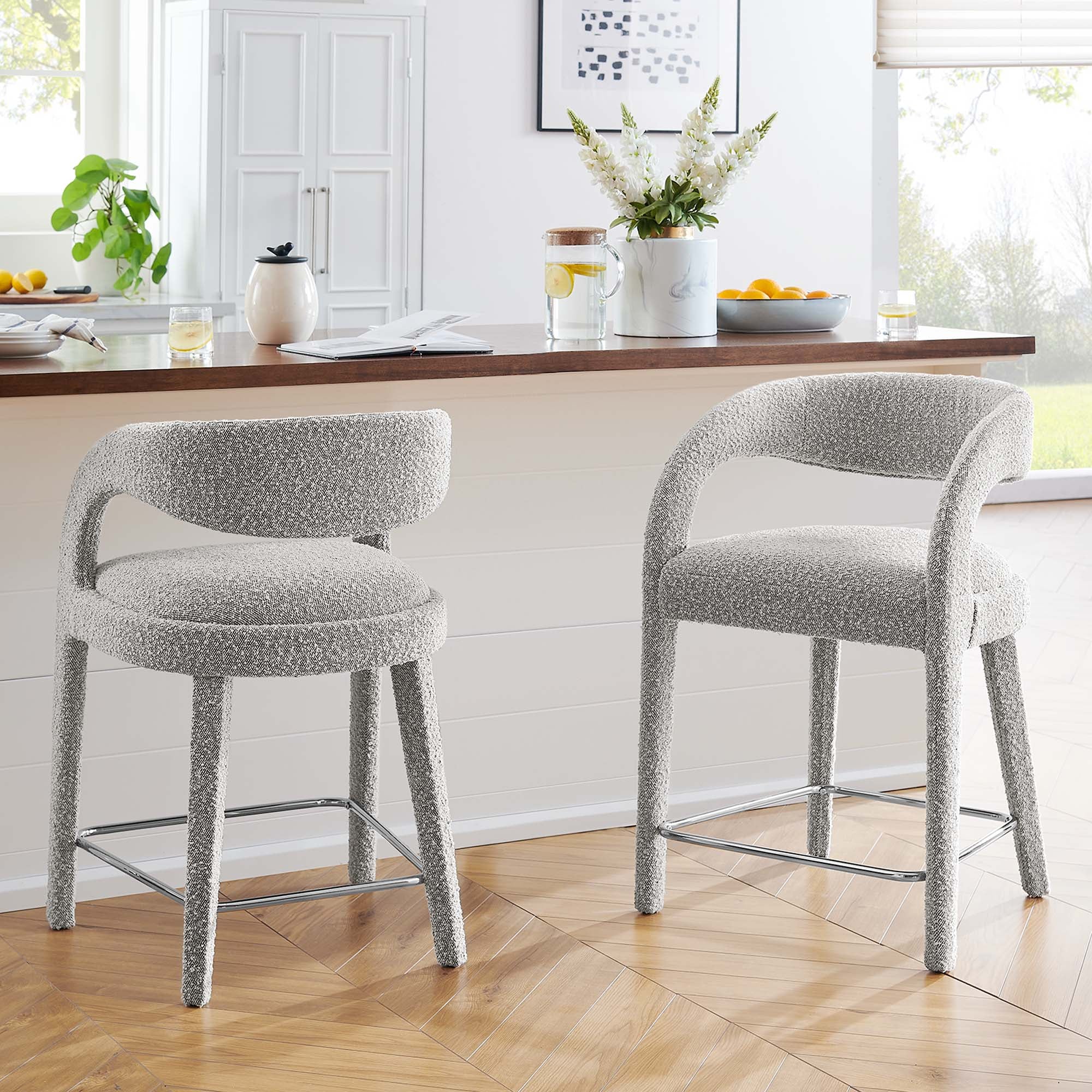 Pinnacle Boucle Upholstered Counter Stool Set of Two