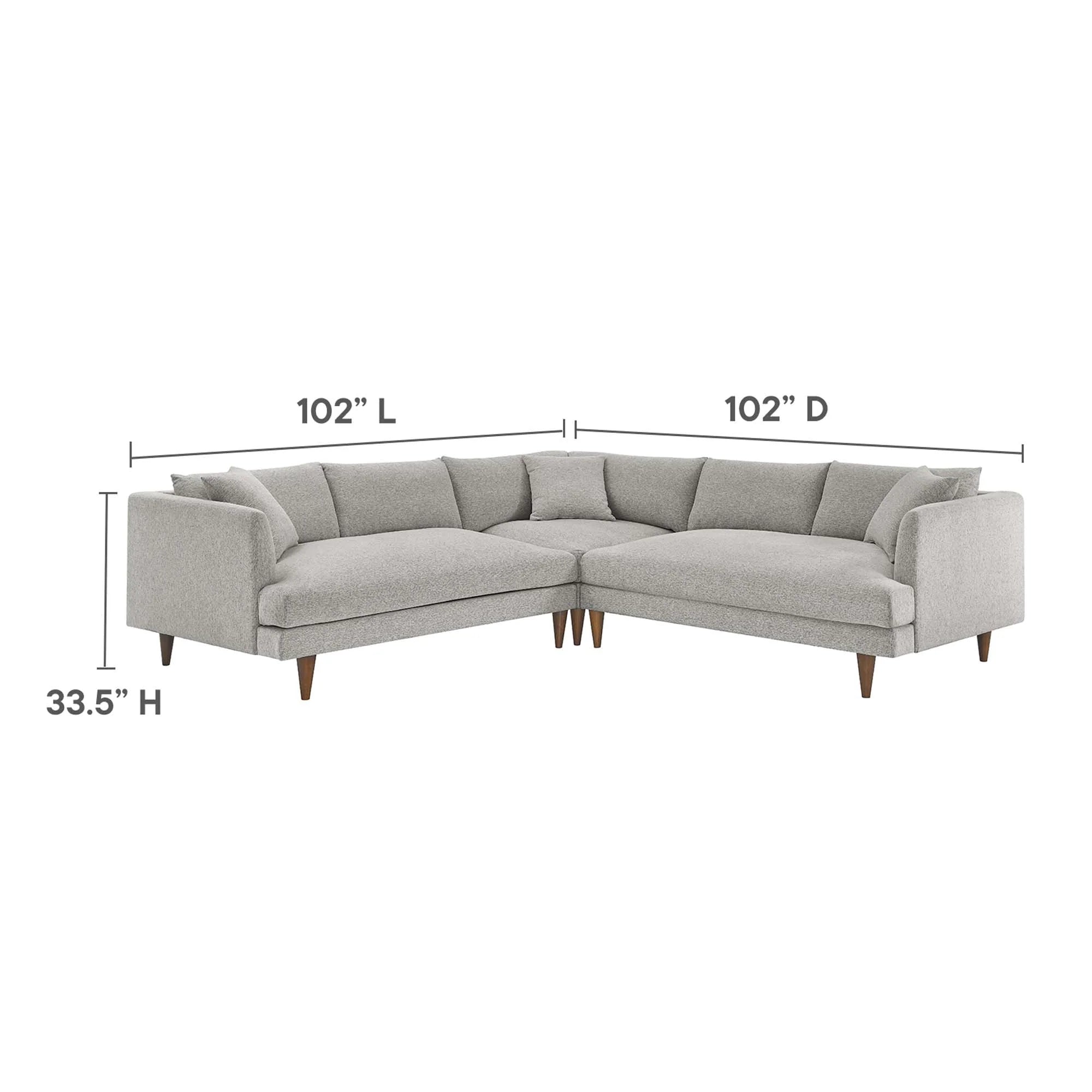 Zoya 3 Piece Down Filled Overstuffed Sectional Sofa