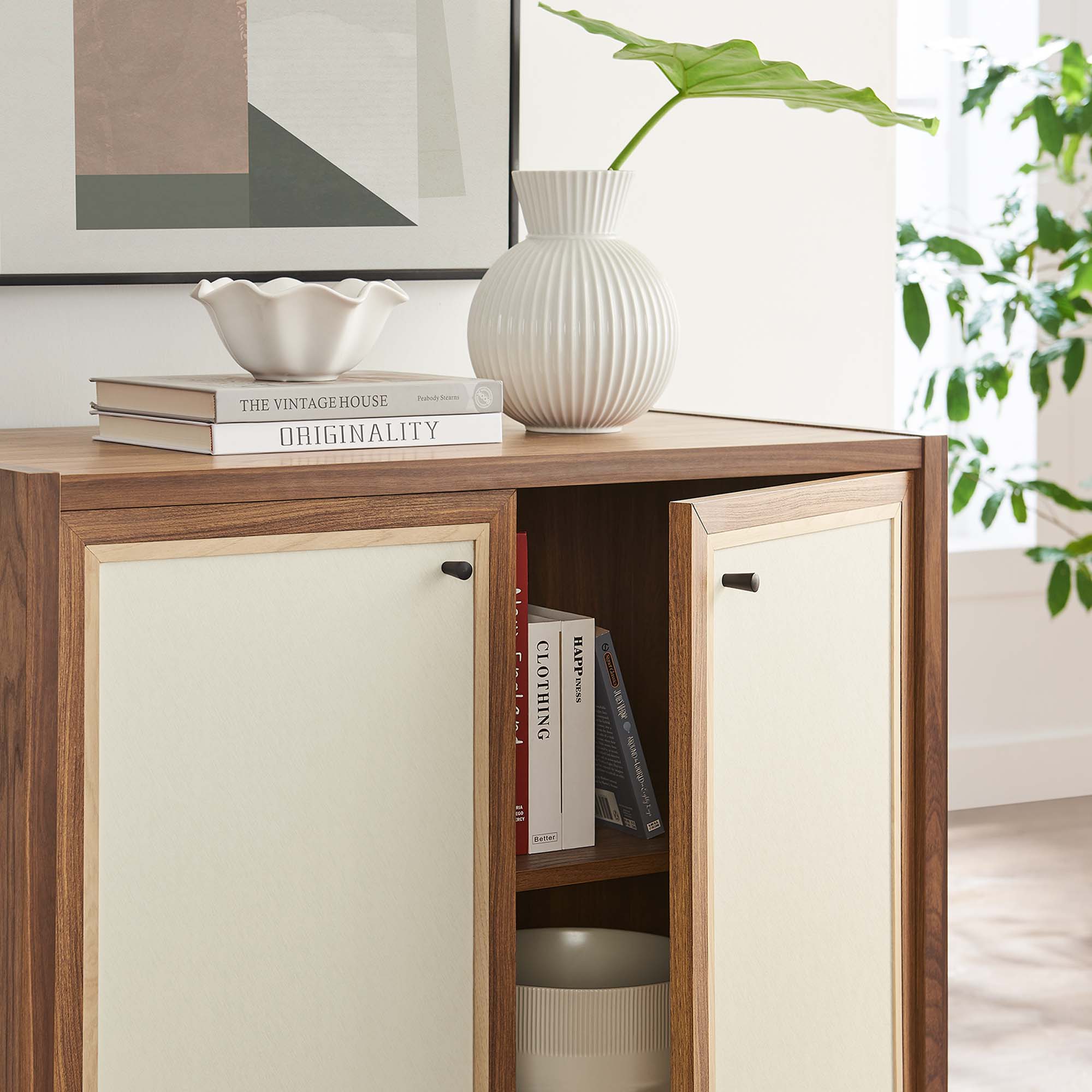 Capri 33" Wood Grain Storage Cabinet in Walnut