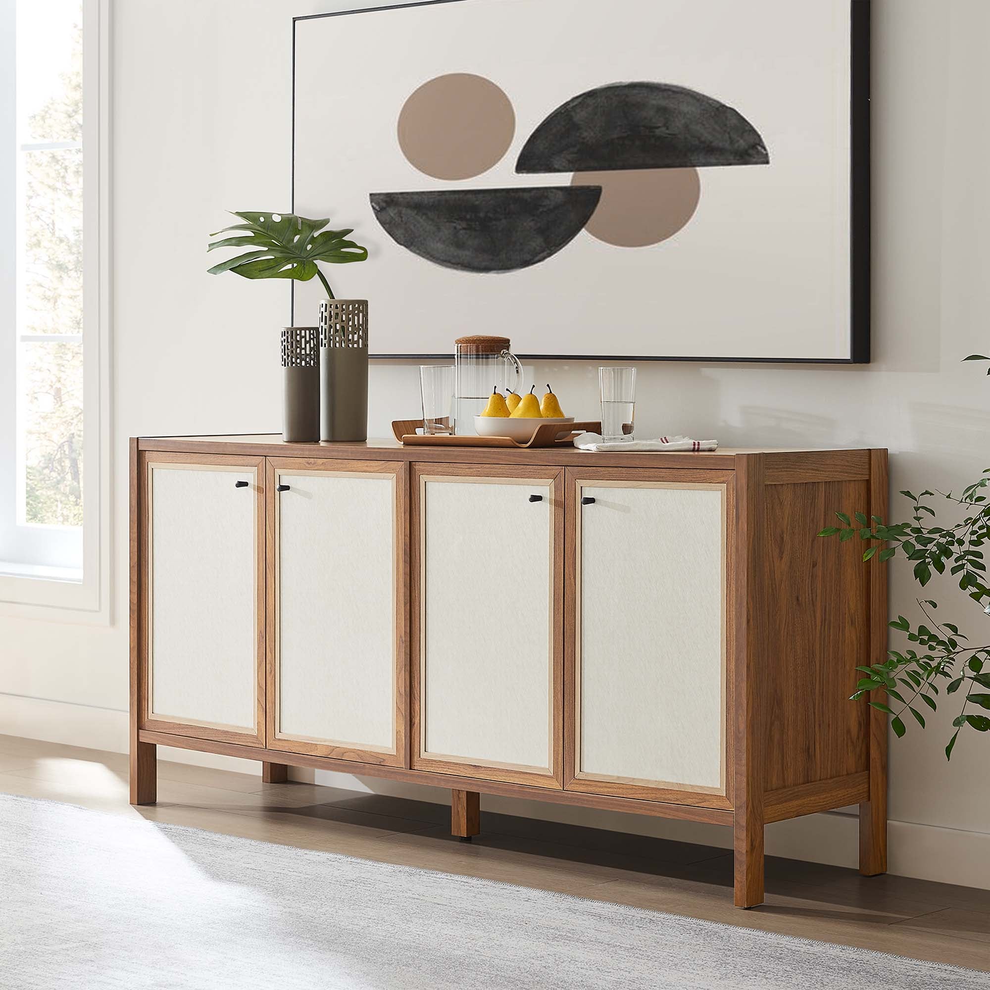 Capri 65" Wood Grain Sideboard Storage Cabinet in Walnut