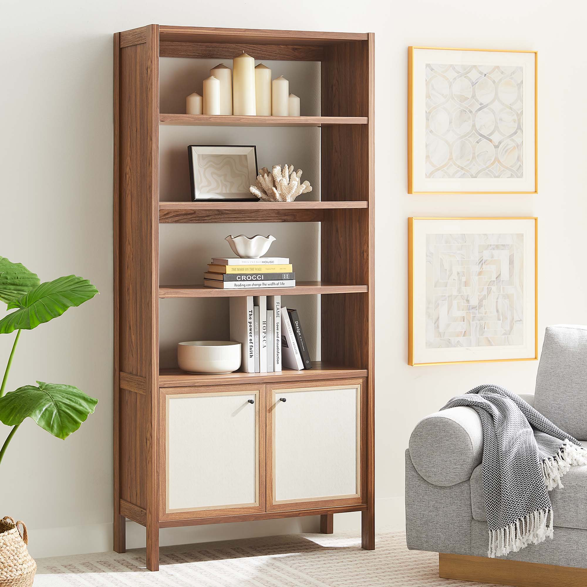 Capri 4-Shelf Wood Grain Bookcase in Walnut