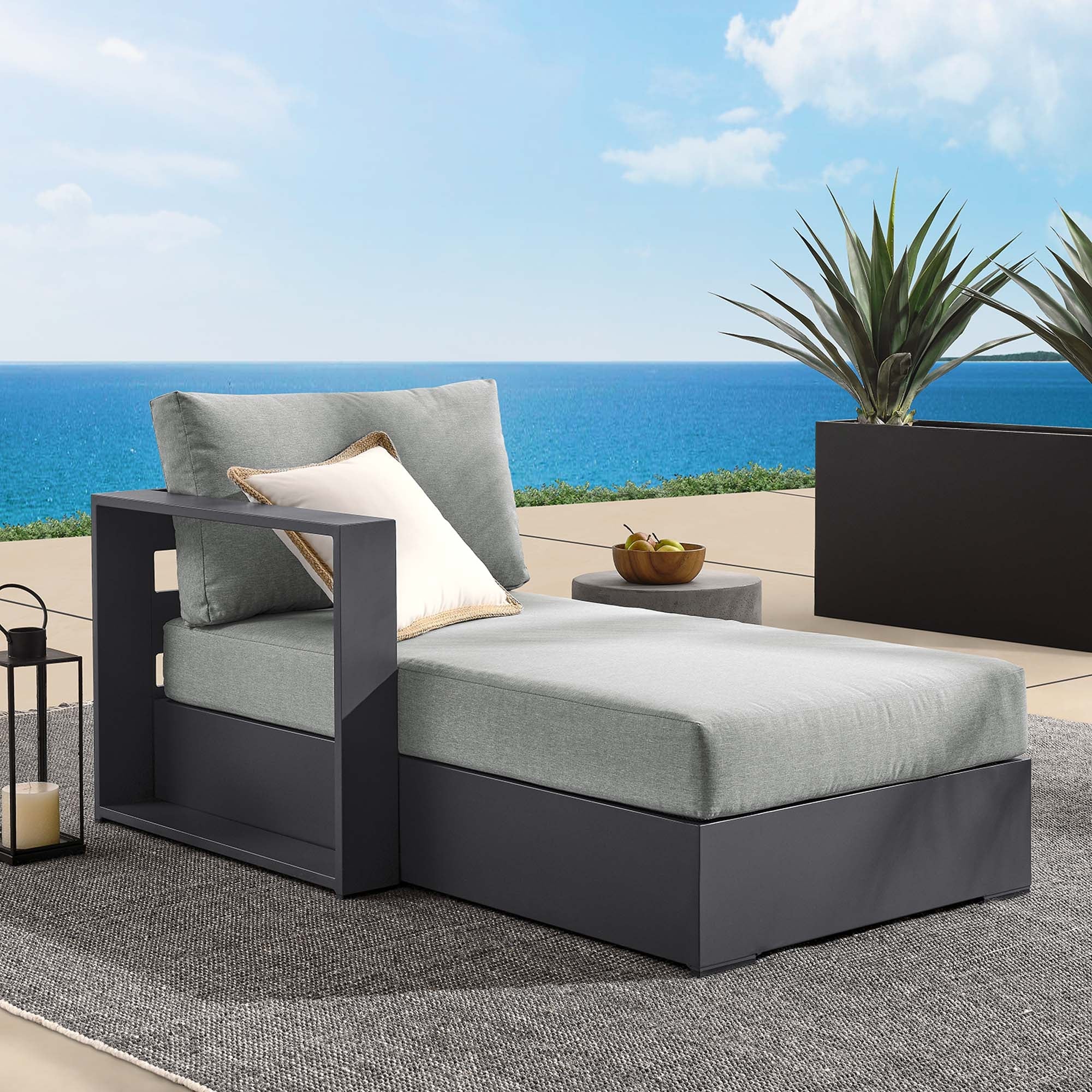 Tahoe Outdoor Patio Powder-Coated Aluminum Modular Left-Facing Chaise Lounge