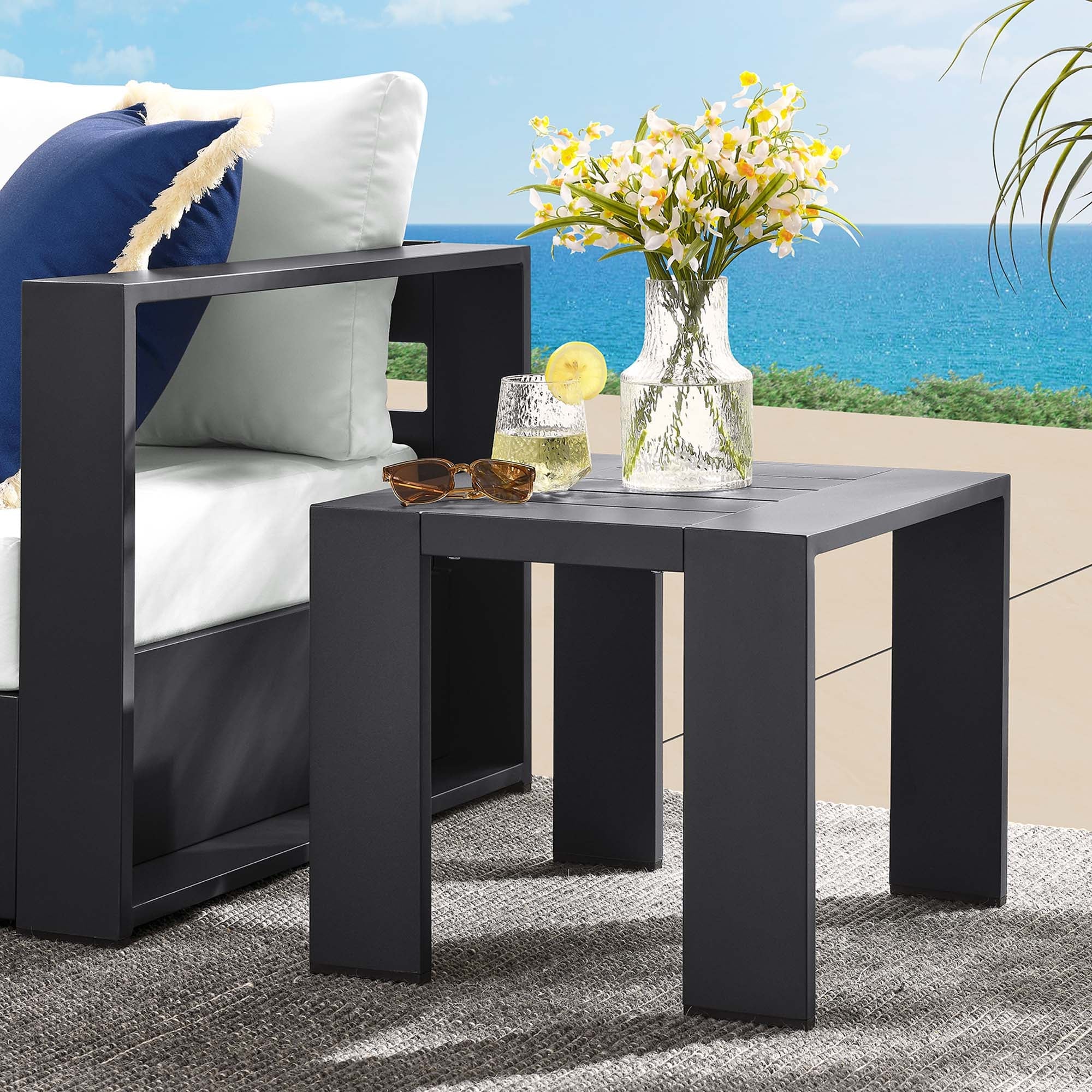 Tahoe Outdoor Patio Powder-Coated Aluminum End Table in Gray